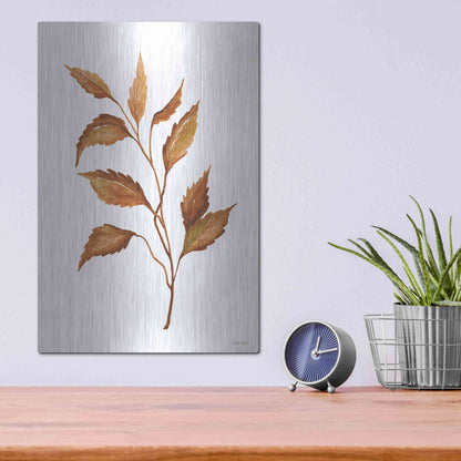 Luxe Metal Art 'Fall Leaf Stem IV' by Cindy Jacobs, Metal Wall Art,12x16