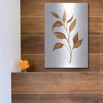 Luxe Metal Art 'Fall Leaf Stem IV' by Cindy Jacobs, Metal Wall Art,12x16