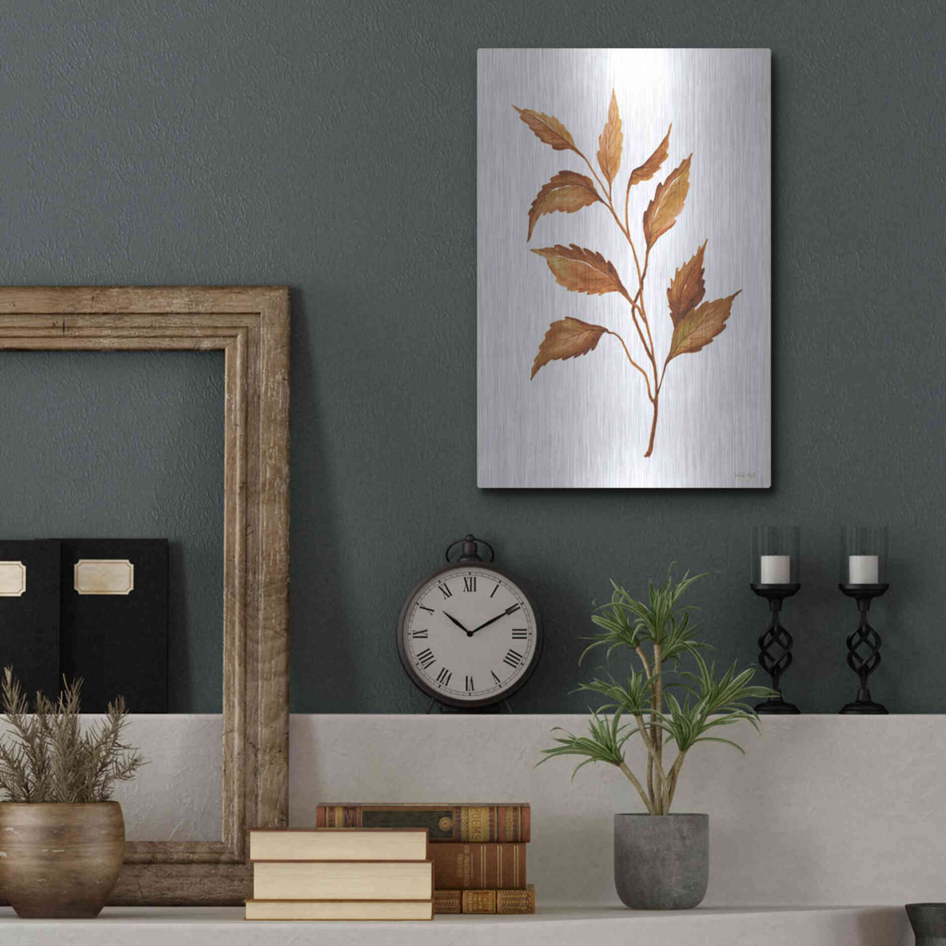 Luxe Metal Art 'Fall Leaf Stem IV' by Cindy Jacobs, Metal Wall Art,12x16