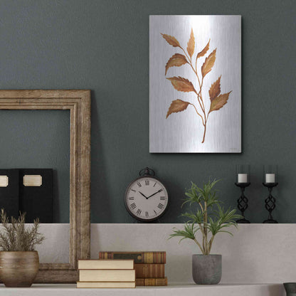 Luxe Metal Art 'Fall Leaf Stem IV' by Cindy Jacobs, Metal Wall Art,12x16