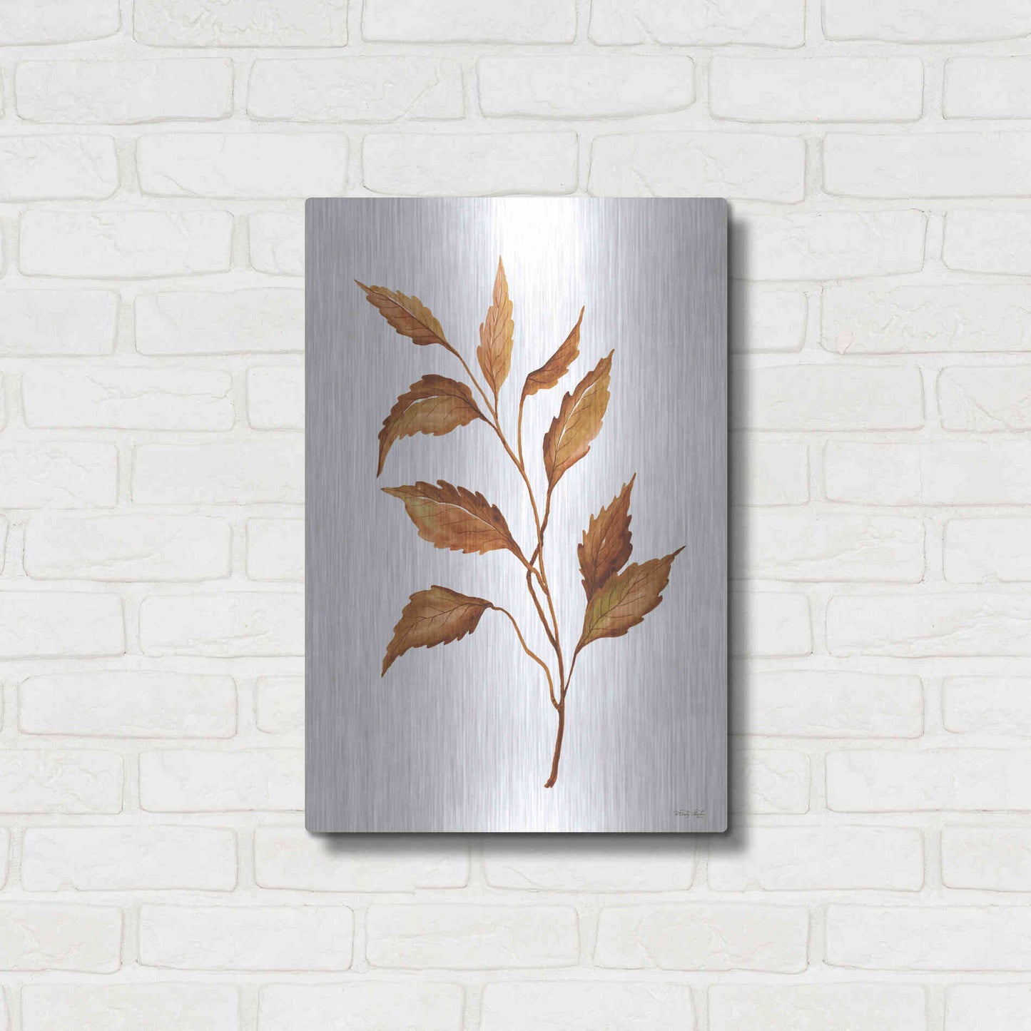 Luxe Metal Art 'Fall Leaf Stem IV' by Cindy Jacobs, Metal Wall Art,16x24