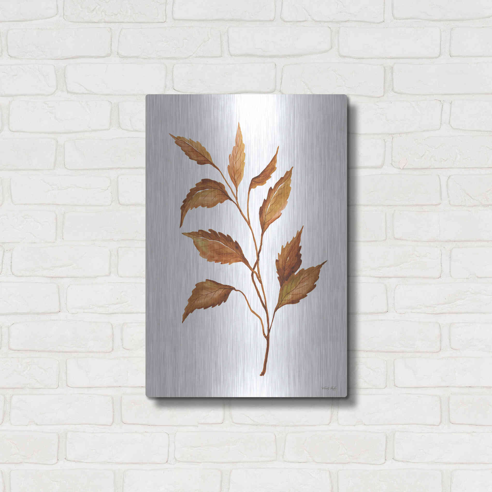 Luxe Metal Art 'Fall Leaf Stem IV' by Cindy Jacobs, Metal Wall Art,16x24