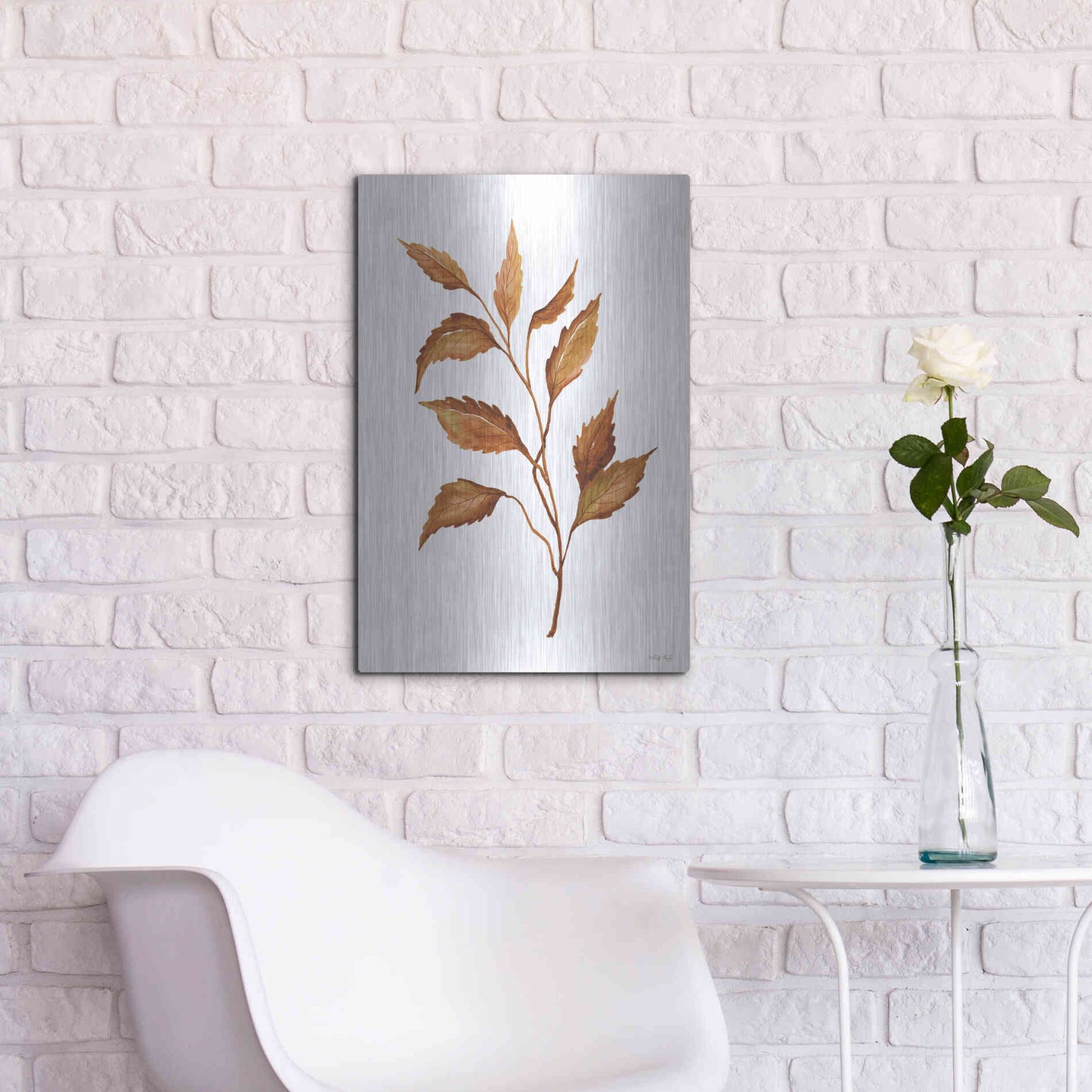 Luxe Metal Art 'Fall Leaf Stem IV' by Cindy Jacobs, Metal Wall Art,16x24