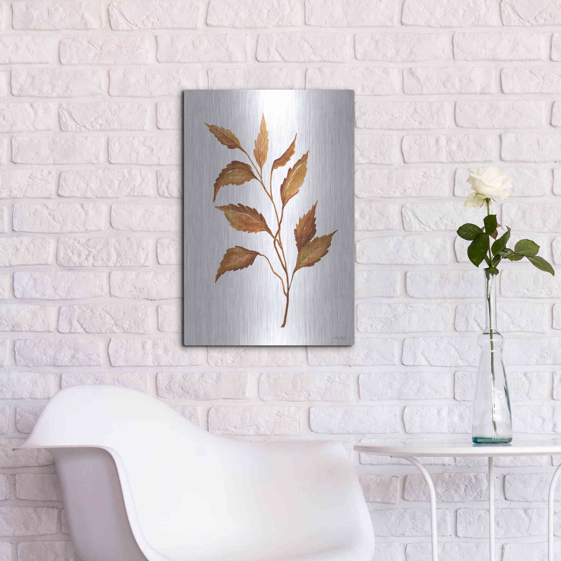 Luxe Metal Art 'Fall Leaf Stem IV' by Cindy Jacobs, Metal Wall Art,16x24