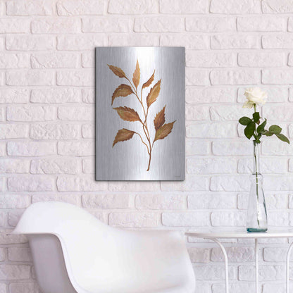 Luxe Metal Art 'Fall Leaf Stem IV' by Cindy Jacobs, Metal Wall Art,16x24