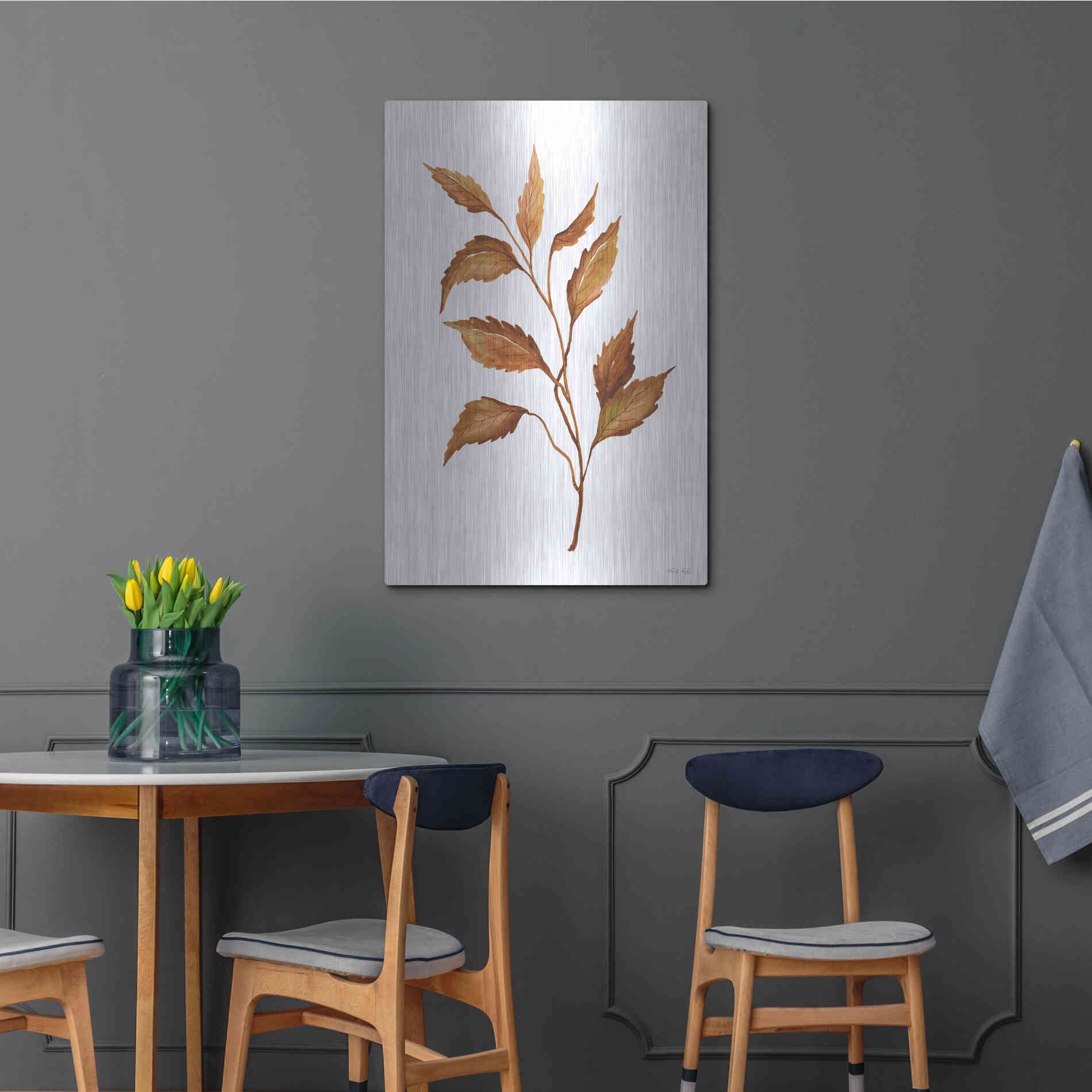Luxe Metal Art 'Fall Leaf Stem IV' by Cindy Jacobs, Metal Wall Art,24x36