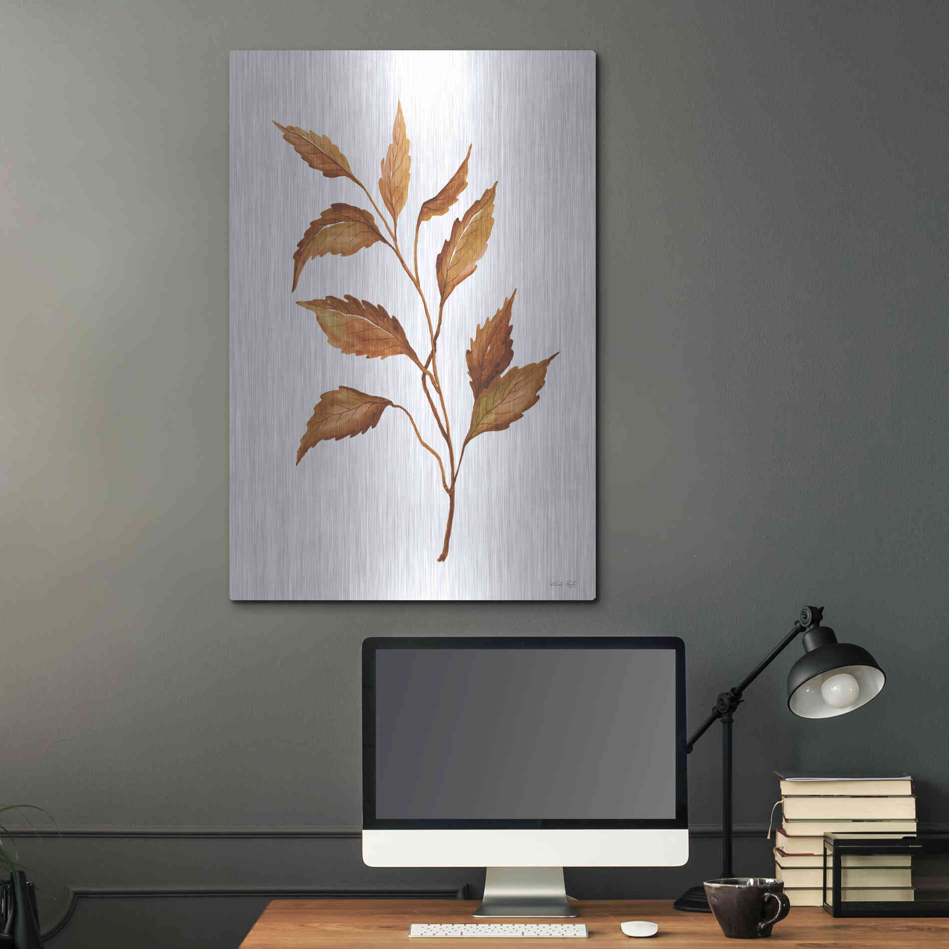 Luxe Metal Art 'Fall Leaf Stem IV' by Cindy Jacobs, Metal Wall Art,24x36