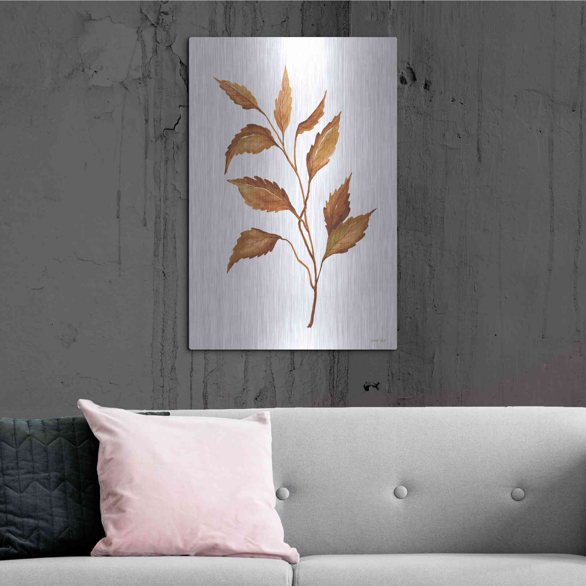 Luxe Metal Art 'Fall Leaf Stem IV' by Cindy Jacobs, Metal Wall Art,24x36