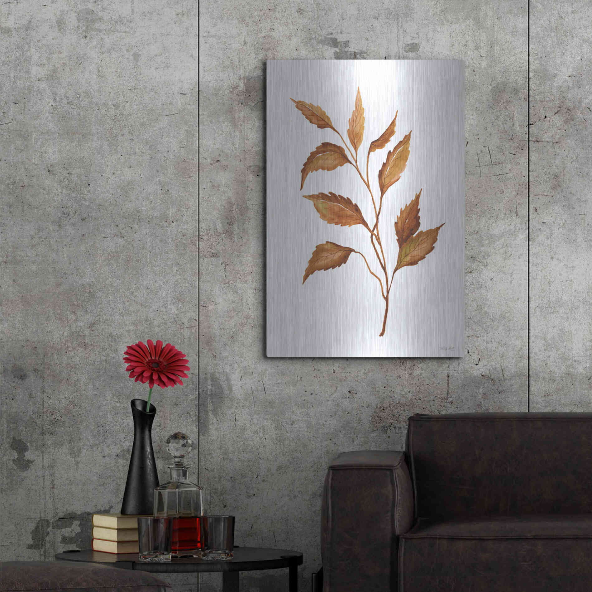 Luxe Metal Art 'Fall Leaf Stem IV' by Cindy Jacobs, Metal Wall Art,24x36