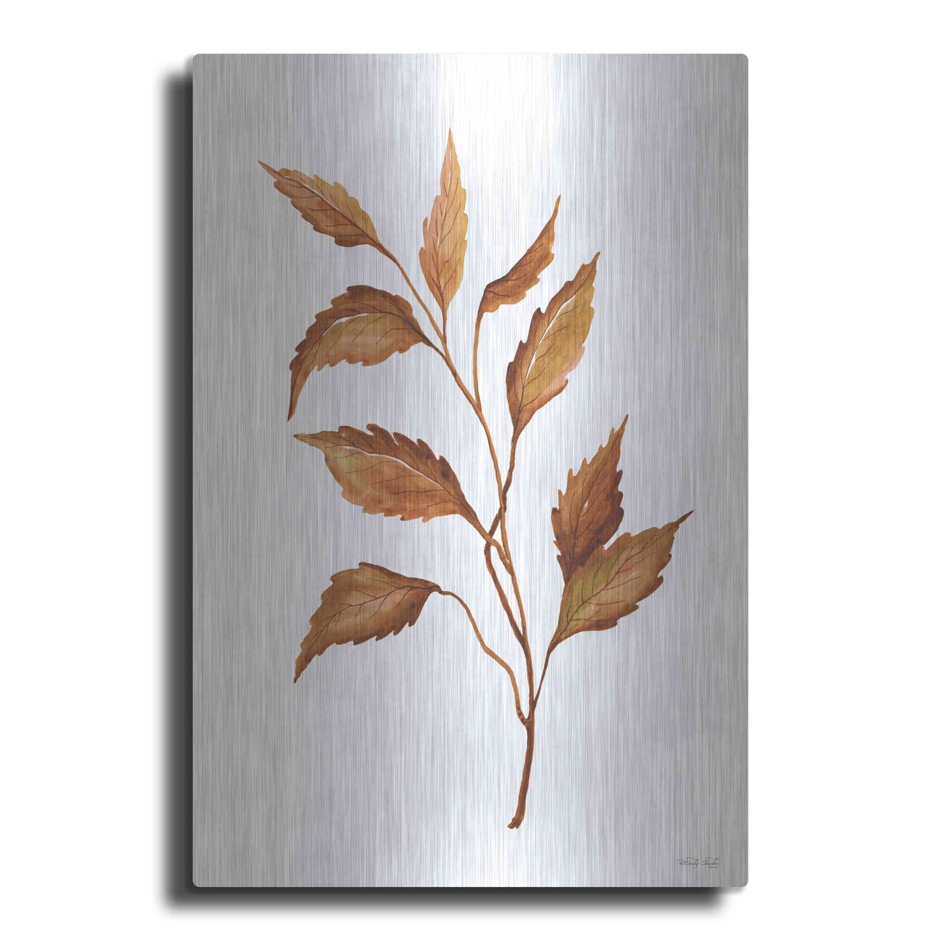 Luxe Metal Art 'Fall Leaf Stem IV' by Cindy Jacobs, Metal Wall Art