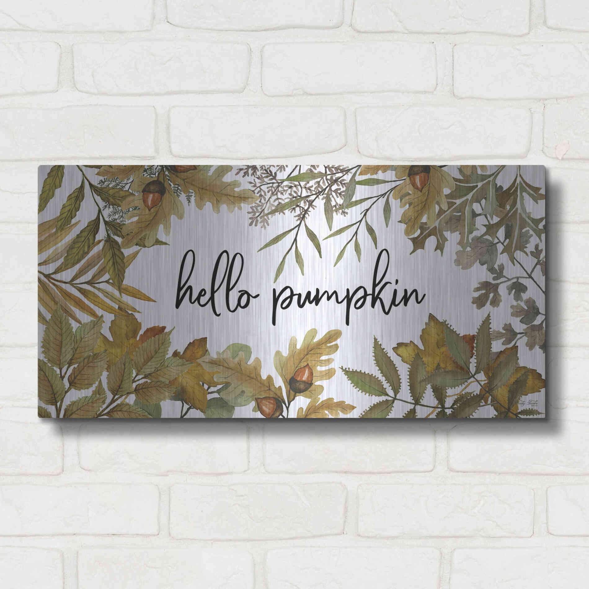 Luxe Metal Art 'Hello Pumpkin' by Cindy Jacobs, Metal Wall Art,24x12