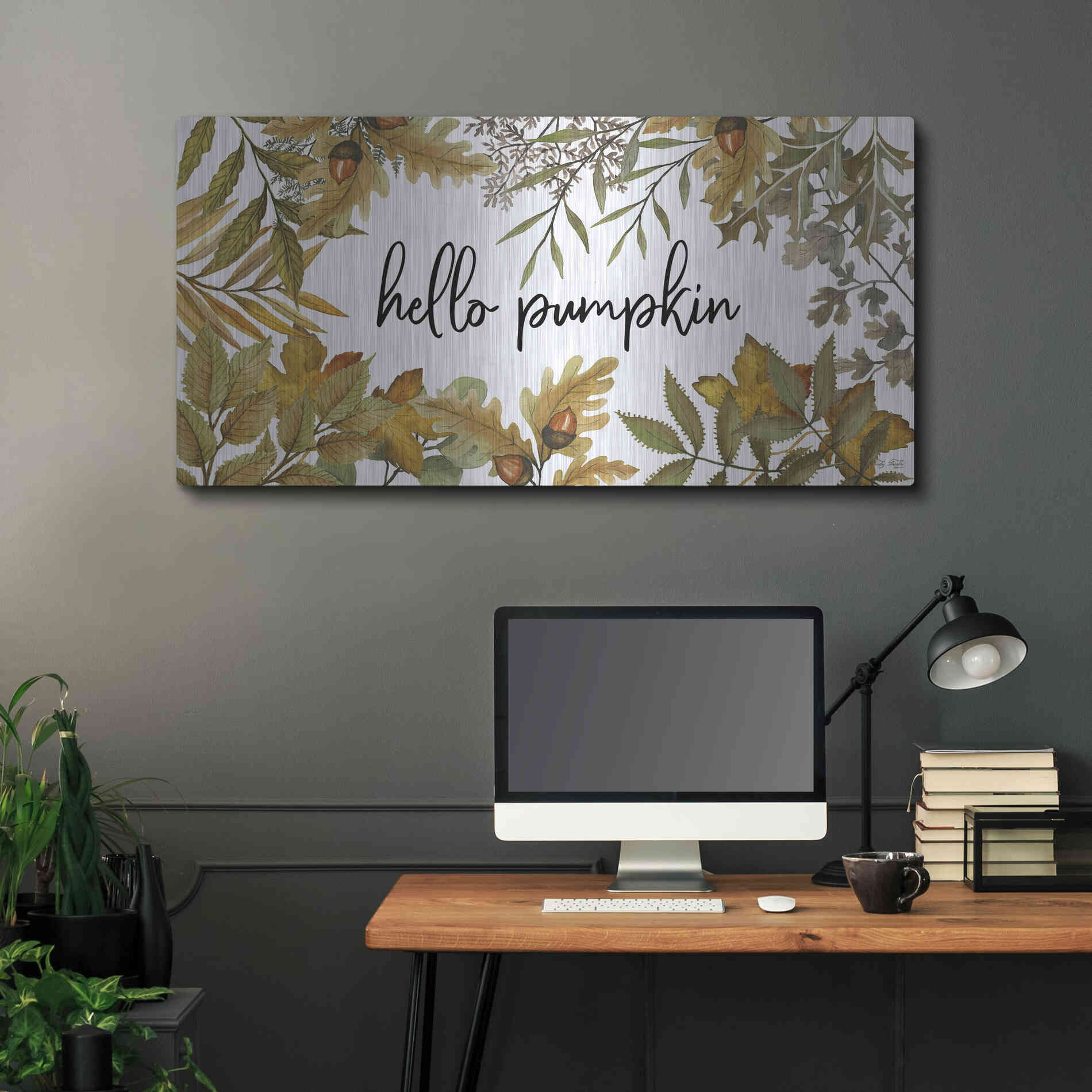 Luxe Metal Art 'Hello Pumpkin' by Cindy Jacobs, Metal Wall Art,48x24