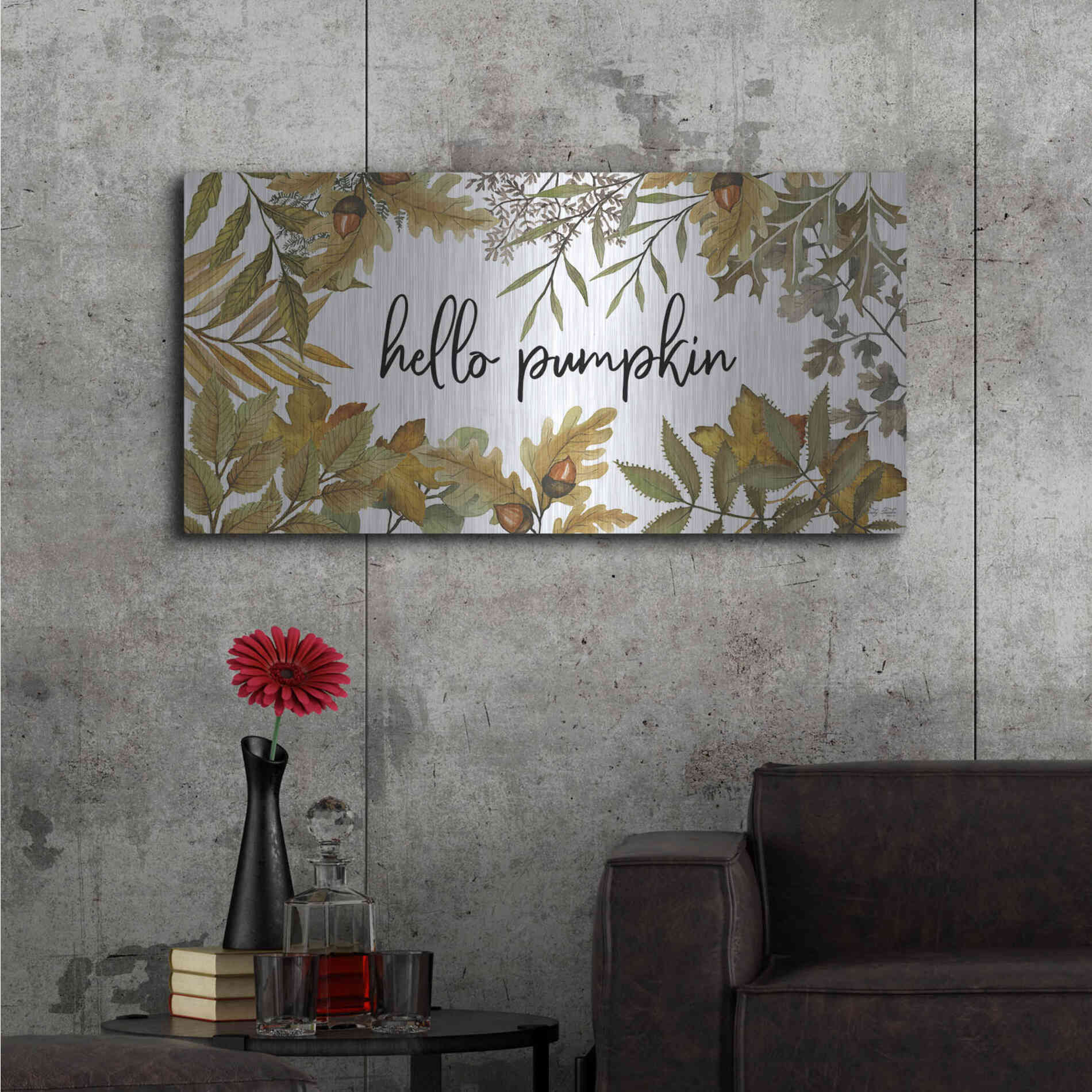 Luxe Metal Art 'Hello Pumpkin' by Cindy Jacobs, Metal Wall Art,48x24