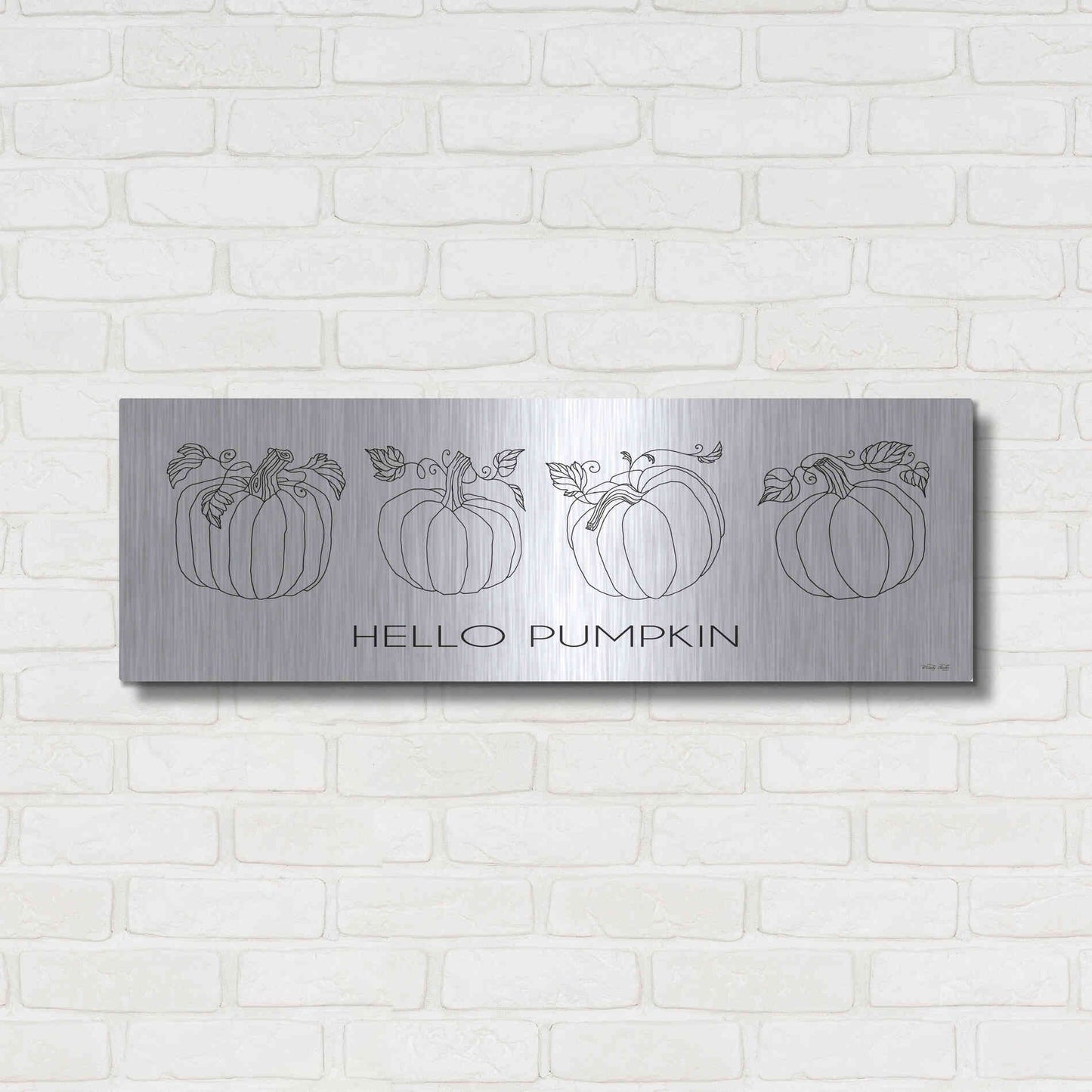 Luxe Metal Art 'Hello Pumpkin Simple' by Cindy Jacobs, Metal Wall Art,36x12