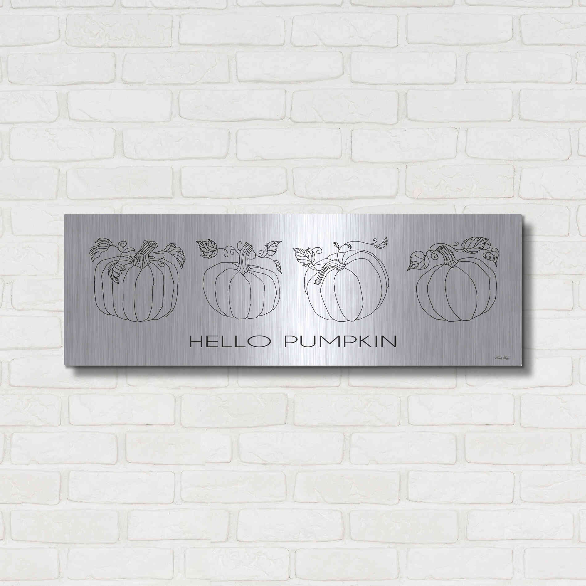 Luxe Metal Art 'Hello Pumpkin Simple' by Cindy Jacobs, Metal Wall Art,36x12