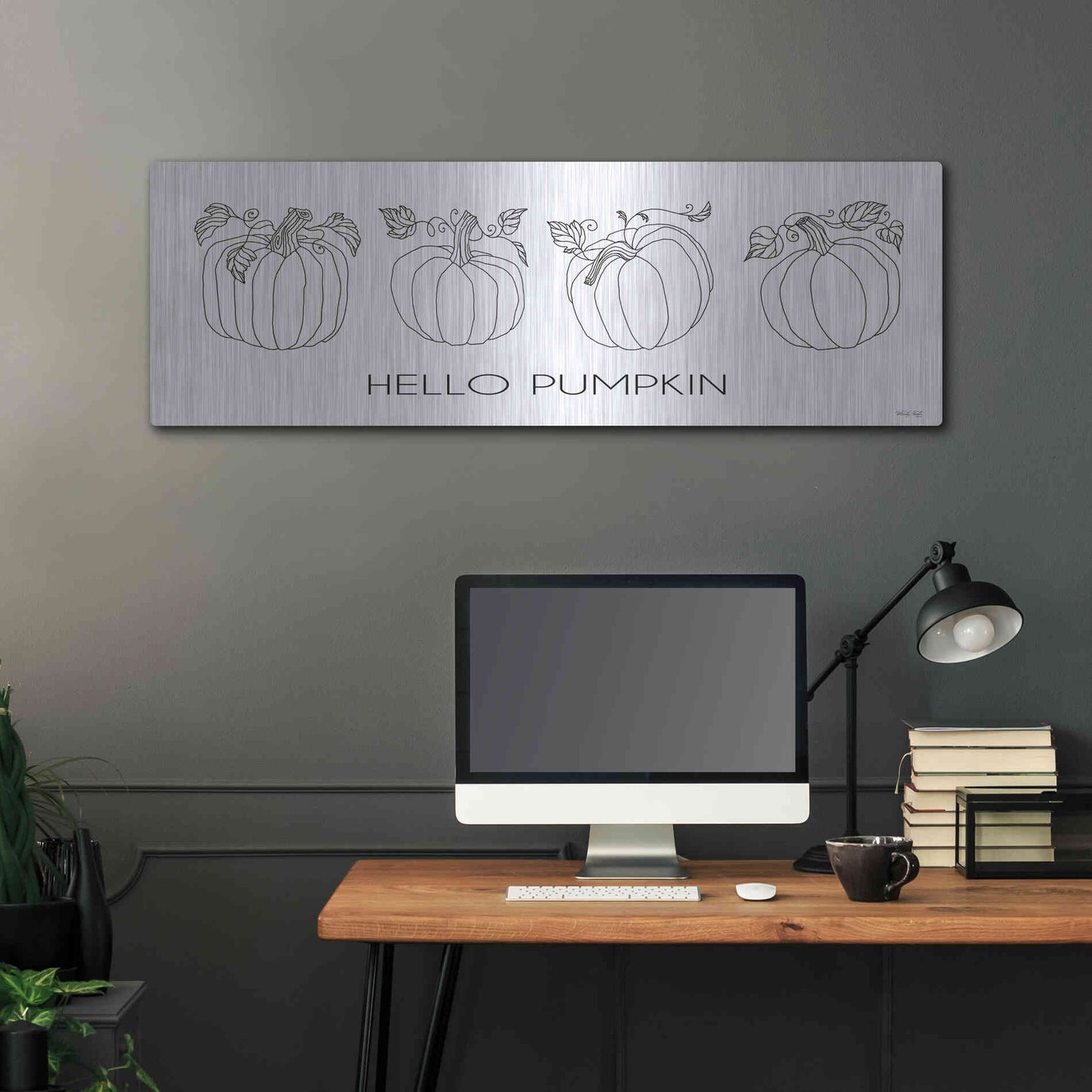 Luxe Metal Art 'Hello Pumpkin Simple' by Cindy Jacobs, Metal Wall Art,48x16