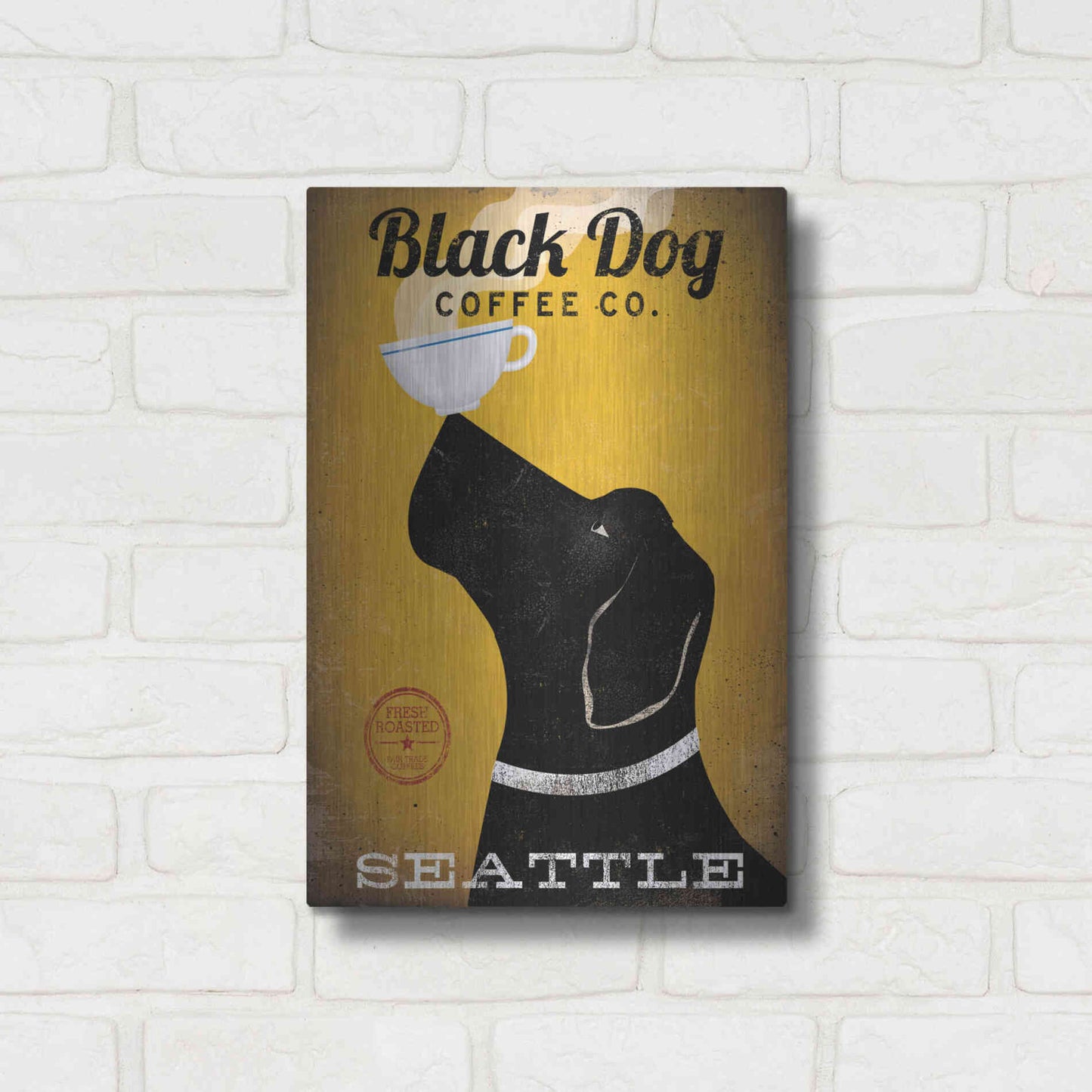 Luxe Metal Art 'Black Dog Coffee Co Seattle' by Ryan Fowler, Metal Wall Art,12x16