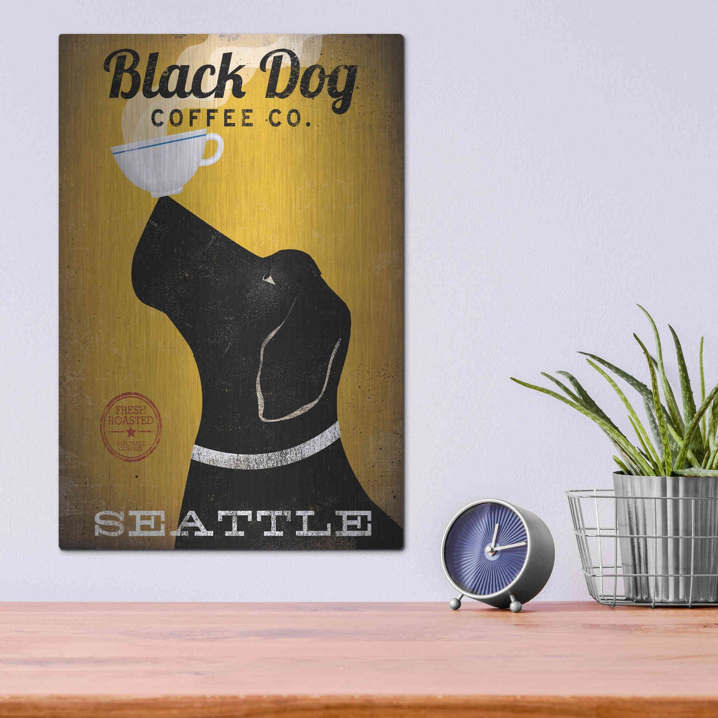 Luxe Metal Art 'Black Dog Coffee Co Seattle' by Ryan Fowler, Metal Wall Art,12x16