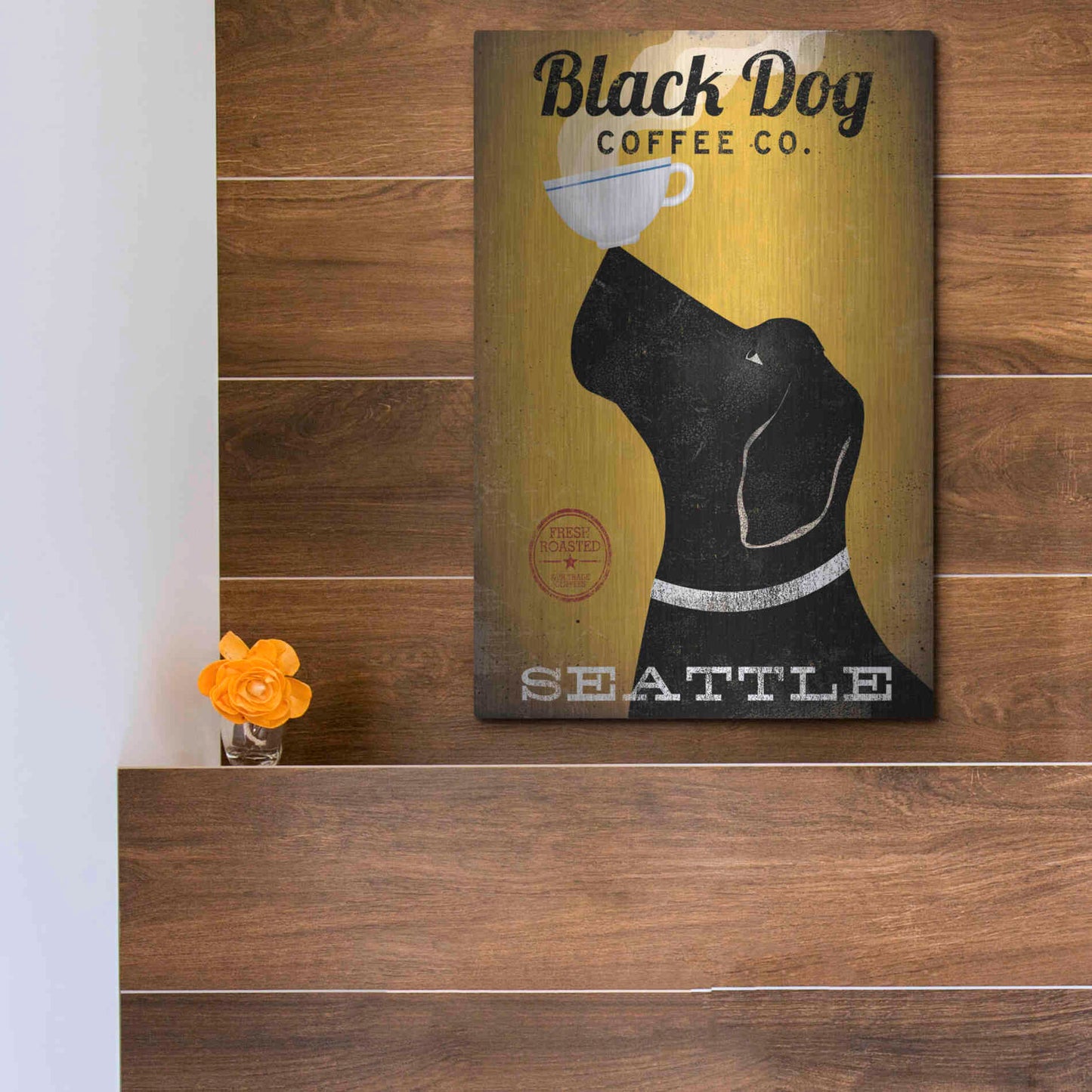 Luxe Metal Art 'Black Dog Coffee Co Seattle' by Ryan Fowler, Metal Wall Art,12x16