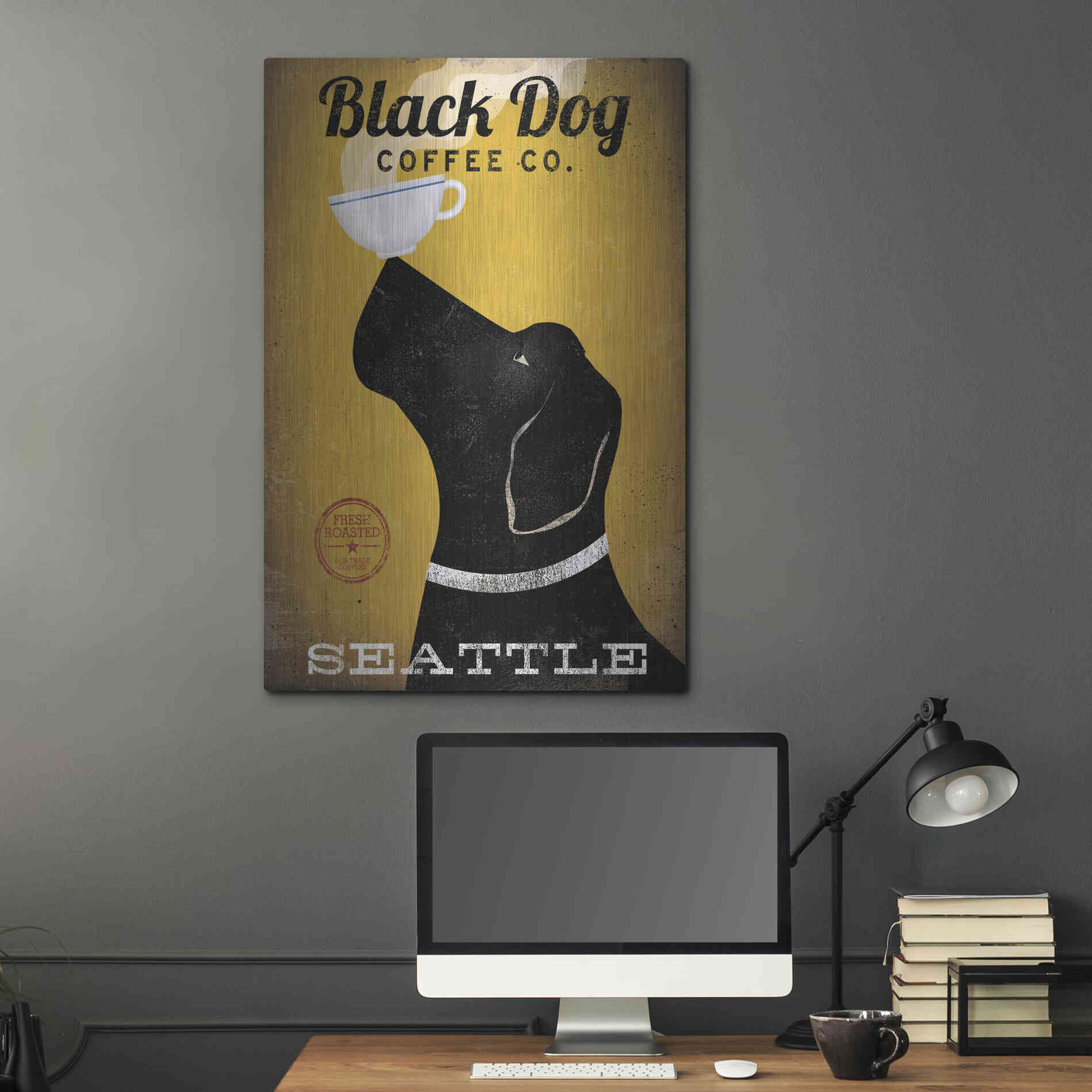 Luxe Metal Art 'Black Dog Coffee Co Seattle' by Ryan Fowler, Metal Wall Art,24x36