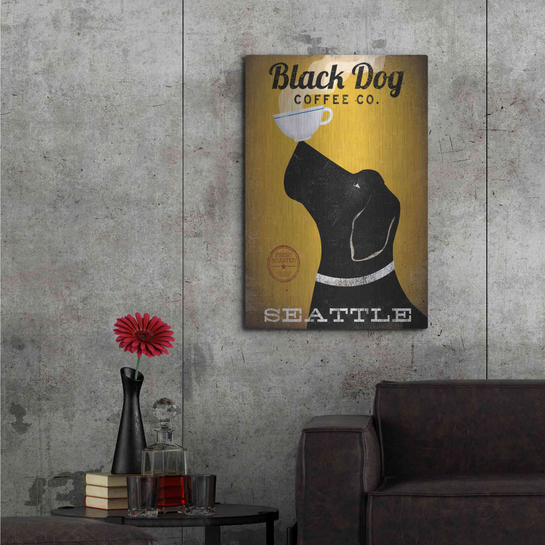 Luxe Metal Art 'Black Dog Coffee Co Seattle' by Ryan Fowler, Metal Wall Art,24x36