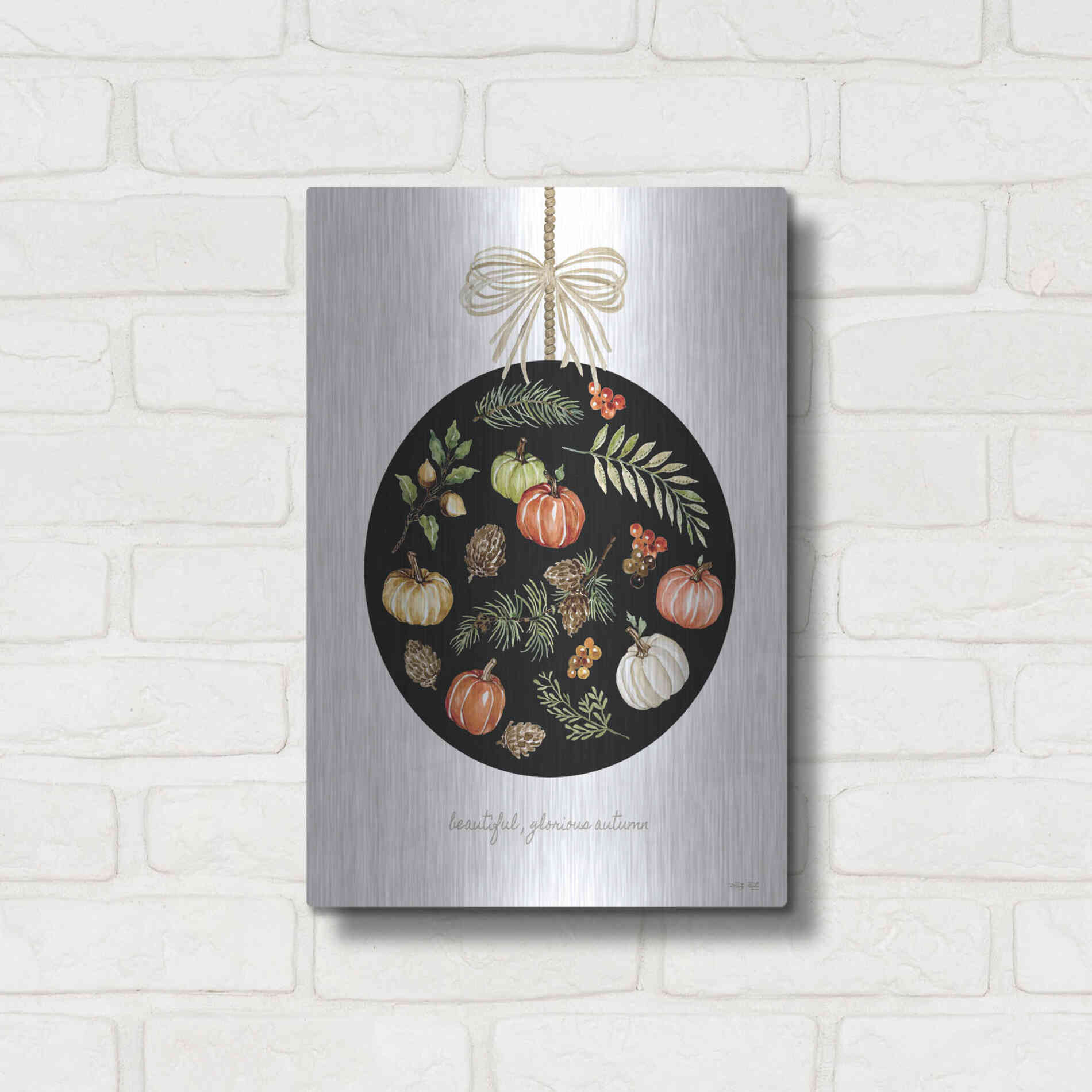 Luxe Metal Art 'Beautiful, Glorious Autumn Ornament' by Cindy Jacobs, Metal Wall Art,12x16