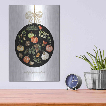 Luxe Metal Art 'Beautiful, Glorious Autumn Ornament' by Cindy Jacobs, Metal Wall Art,12x16