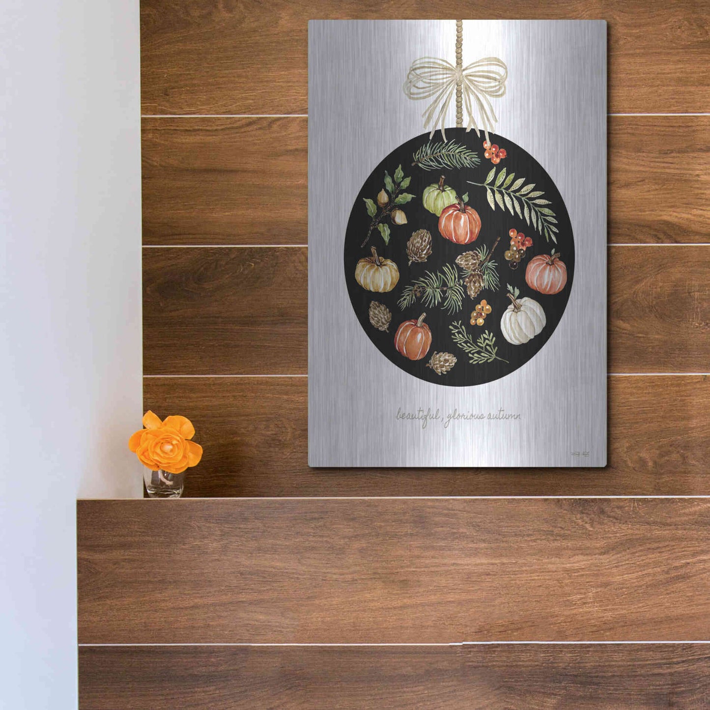 Luxe Metal Art 'Beautiful, Glorious Autumn Ornament' by Cindy Jacobs, Metal Wall Art,12x16