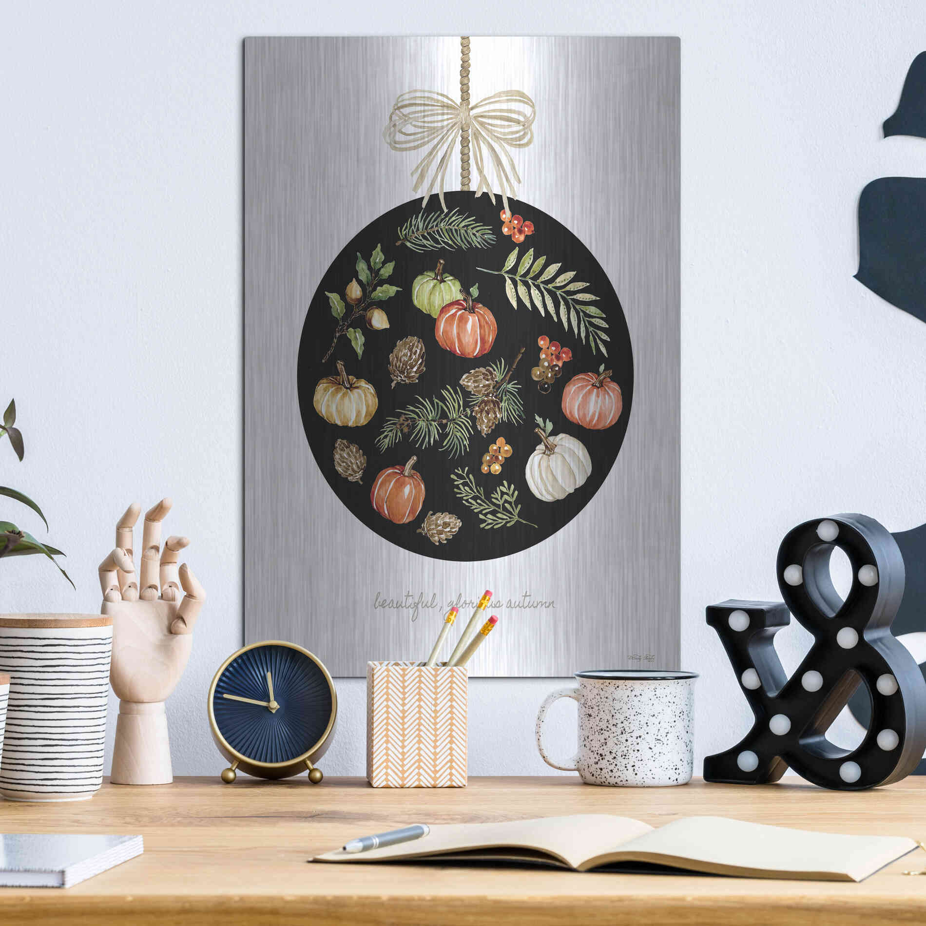 Luxe Metal Art 'Beautiful, Glorious Autumn Ornament' by Cindy Jacobs, Metal Wall Art,12x16