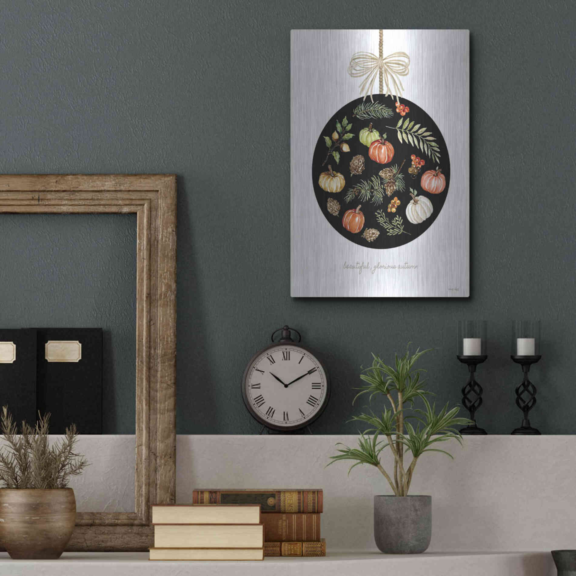 Luxe Metal Art 'Beautiful, Glorious Autumn Ornament' by Cindy Jacobs, Metal Wall Art,12x16