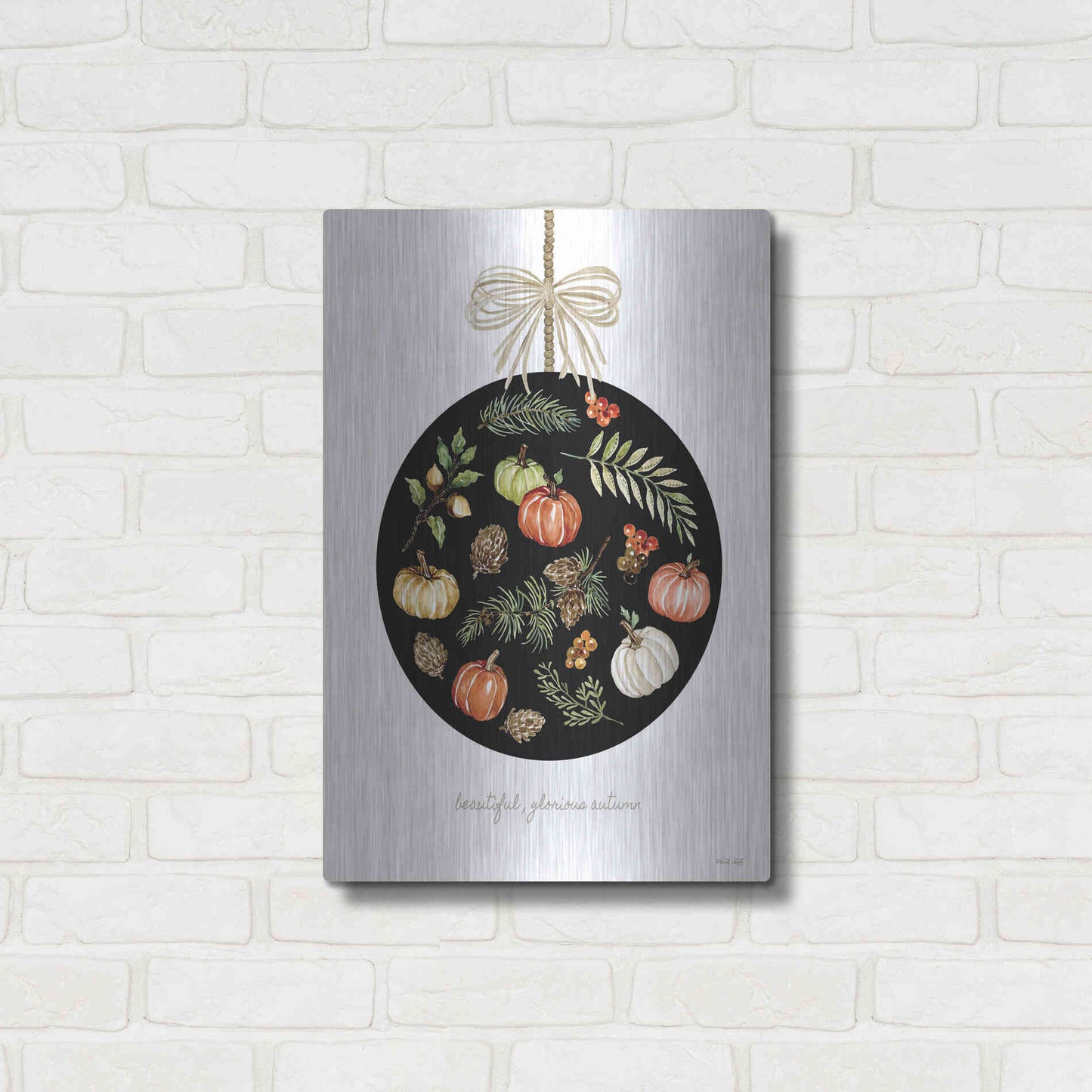 Luxe Metal Art 'Beautiful, Glorious Autumn Ornament' by Cindy Jacobs, Metal Wall Art,16x24