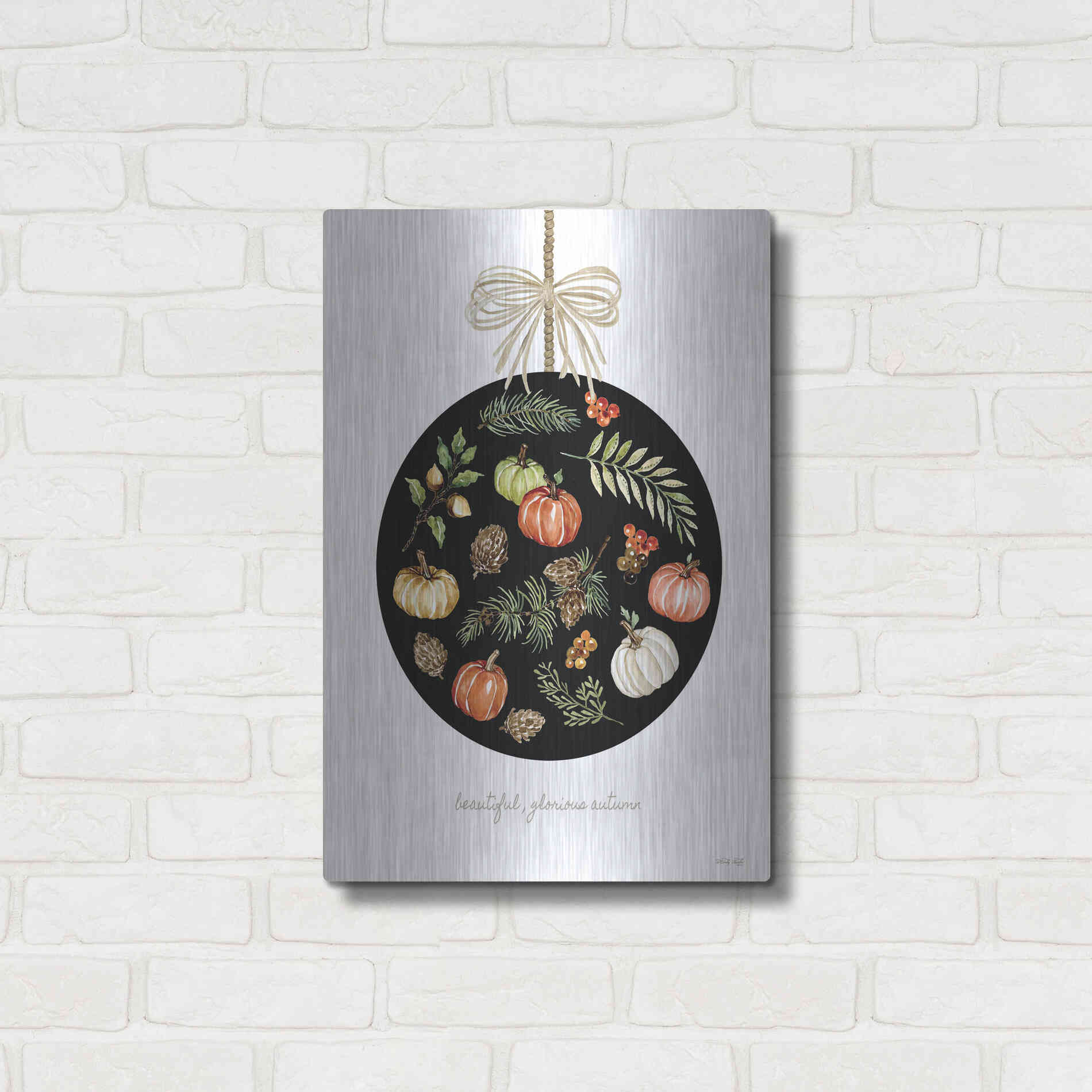 Luxe Metal Art 'Beautiful, Glorious Autumn Ornament' by Cindy Jacobs, Metal Wall Art,16x24