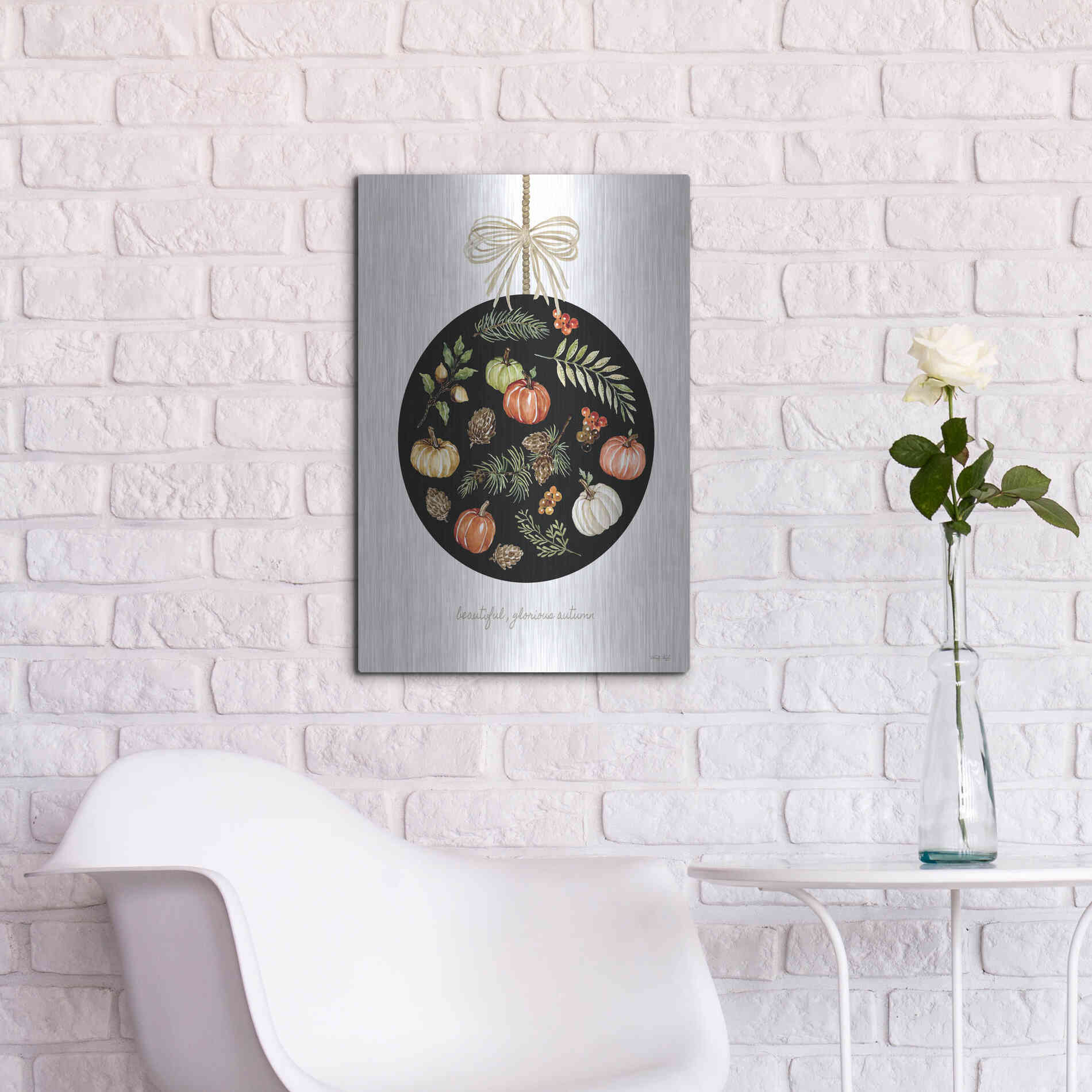 Luxe Metal Art 'Beautiful, Glorious Autumn Ornament' by Cindy Jacobs, Metal Wall Art,16x24