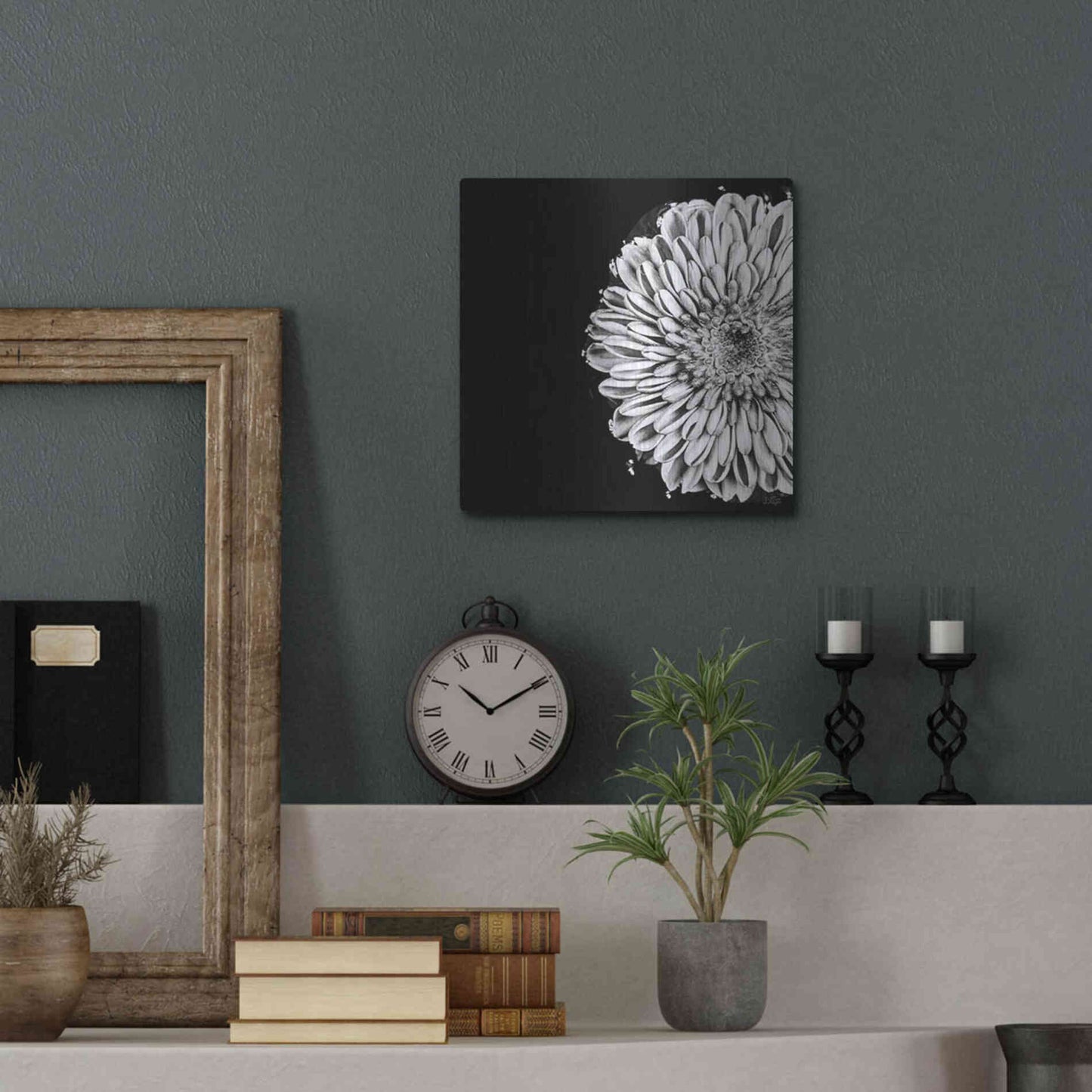 Luxe Metal Art 'Black and White Flower Love II' by Donnie Quillen, Metal Wall Art,12x12
