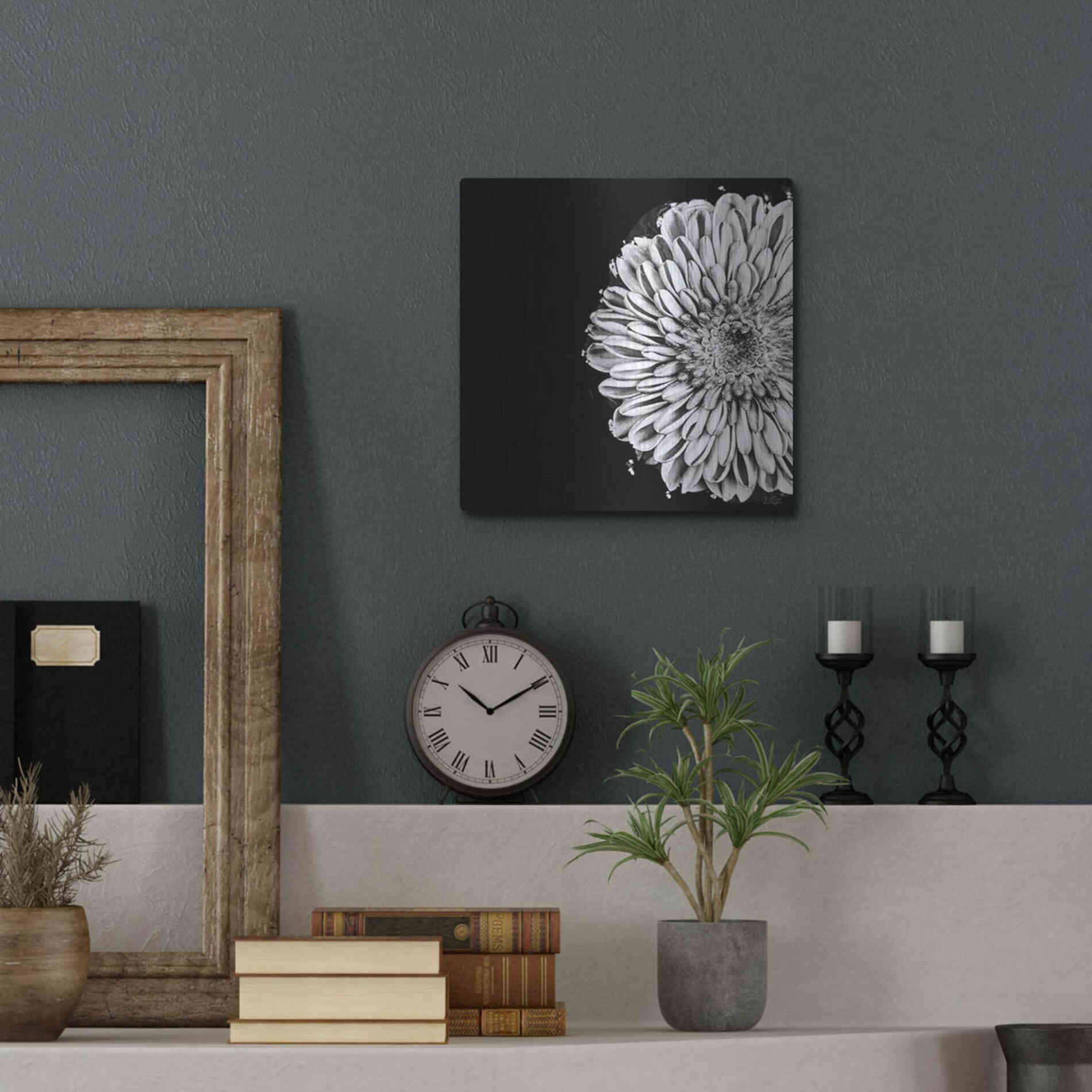 Luxe Metal Art 'Black and White Flower Love II' by Donnie Quillen, Metal Wall Art,12x12