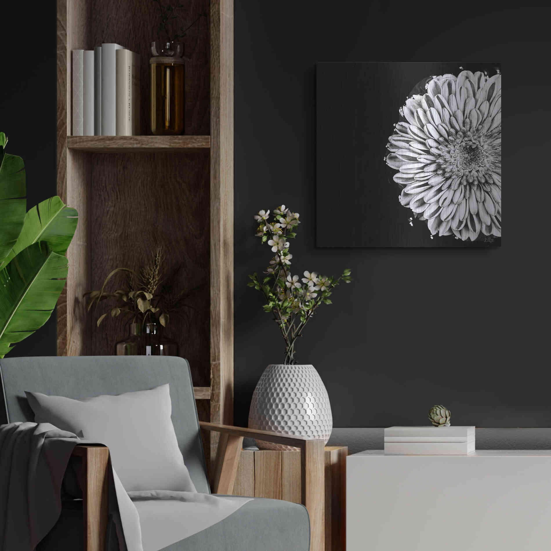 Luxe Metal Art 'Black and White Flower Love II' by Donnie Quillen, Metal Wall Art,24x24