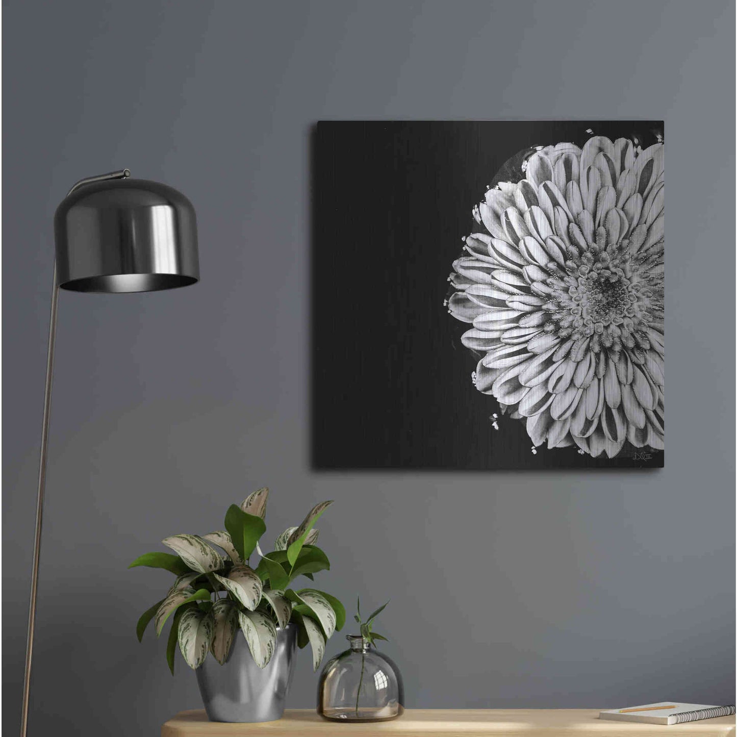 Luxe Metal Art 'Black and White Flower Love II' by Donnie Quillen, Metal Wall Art,24x24