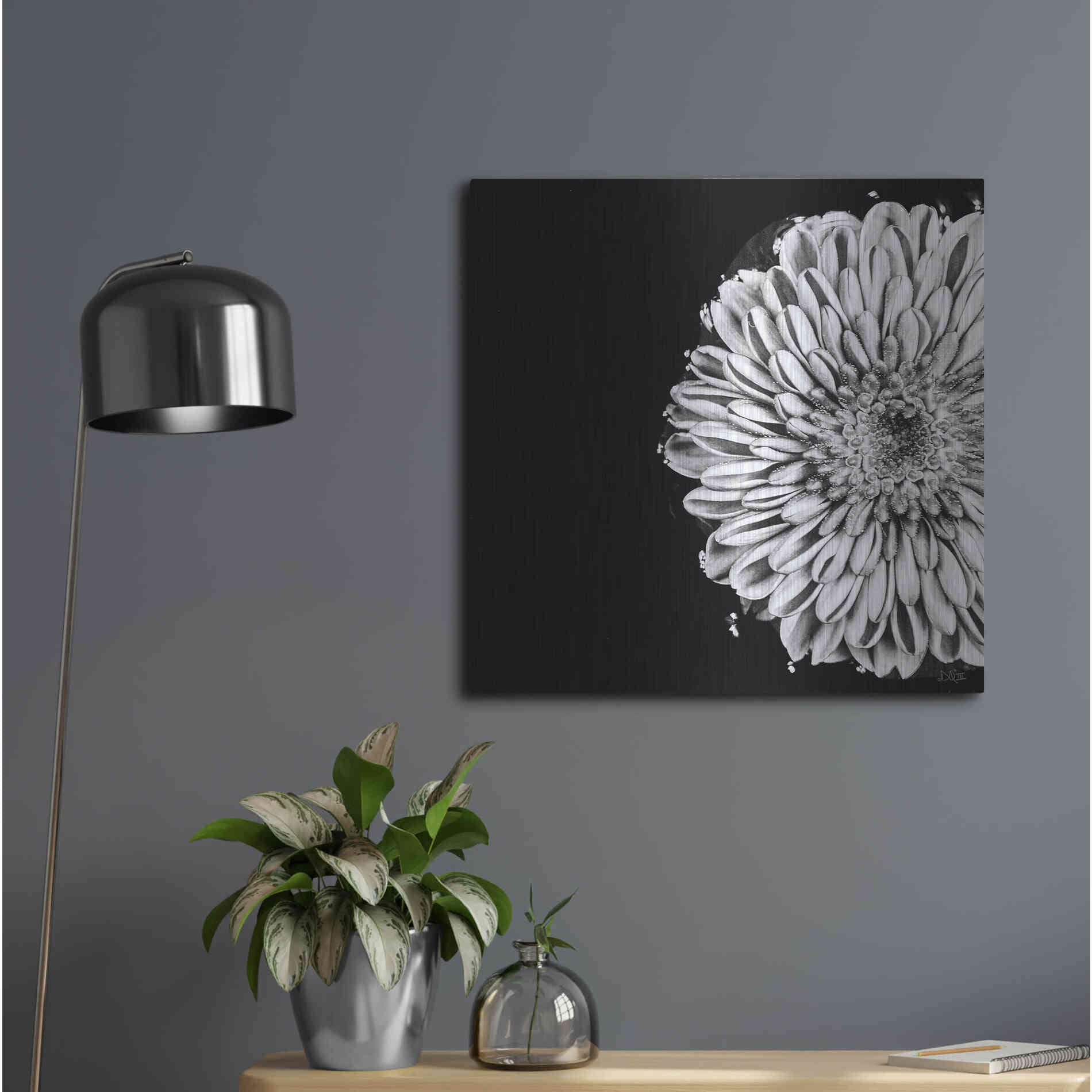 Luxe Metal Art 'Black and White Flower Love II' by Donnie Quillen, Metal Wall Art,24x24