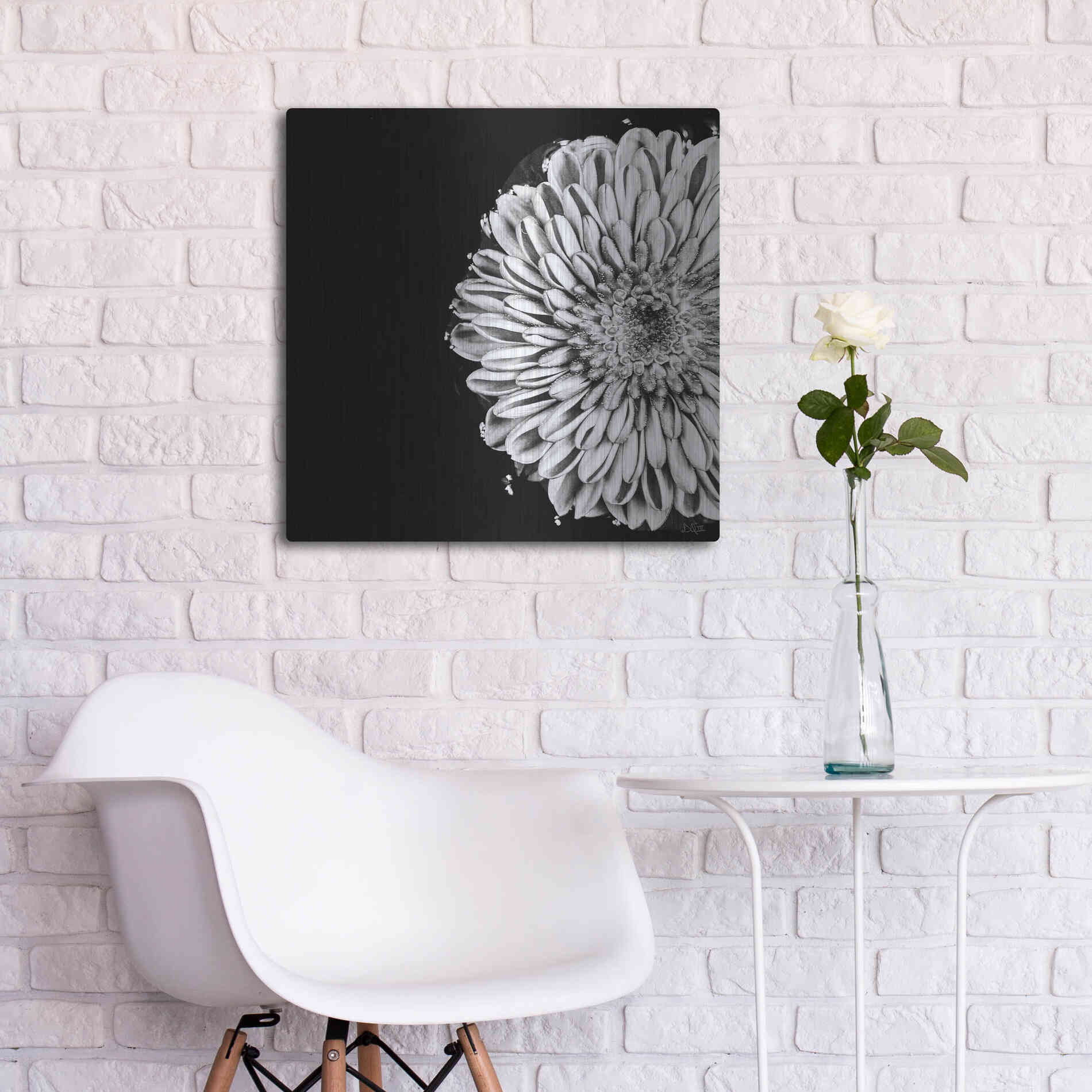 Luxe Metal Art 'Black and White Flower Love II' by Donnie Quillen, Metal Wall Art,24x24