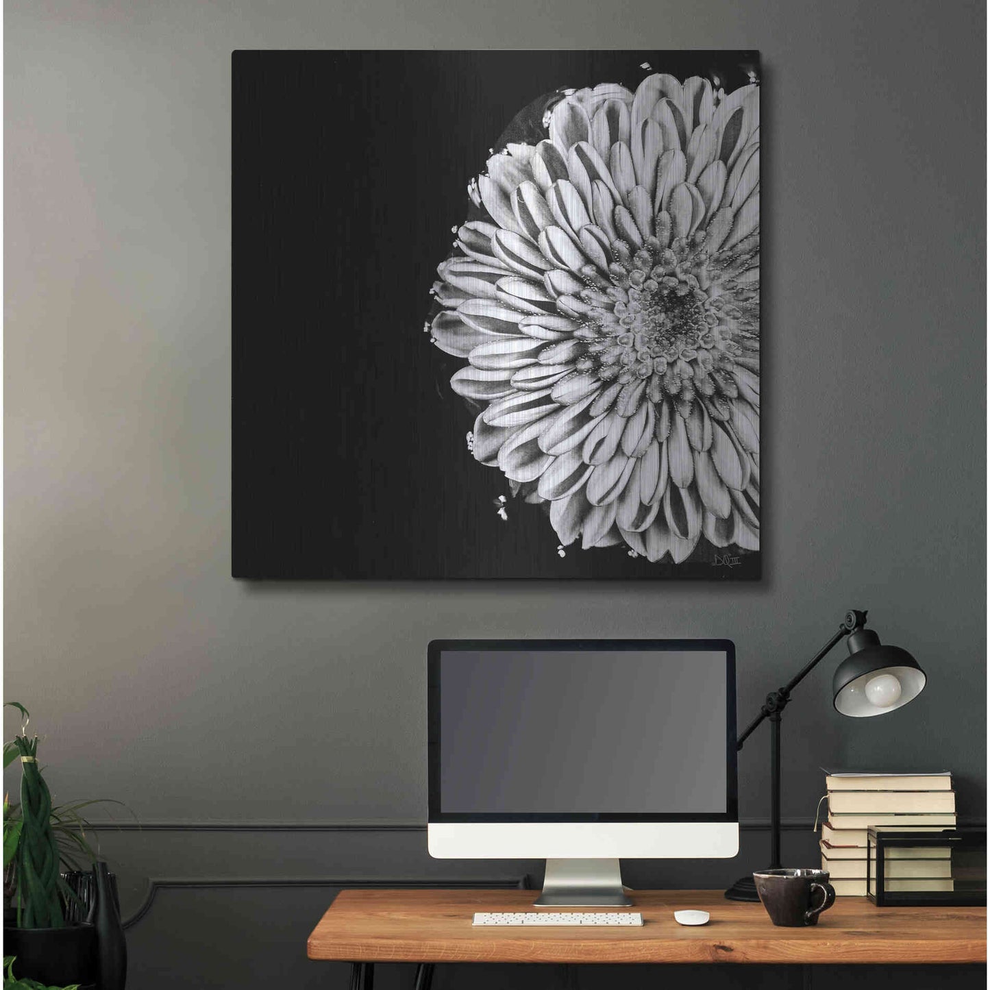 Luxe Metal Art 'Black and White Flower Love II' by Donnie Quillen, Metal Wall Art,36x36
