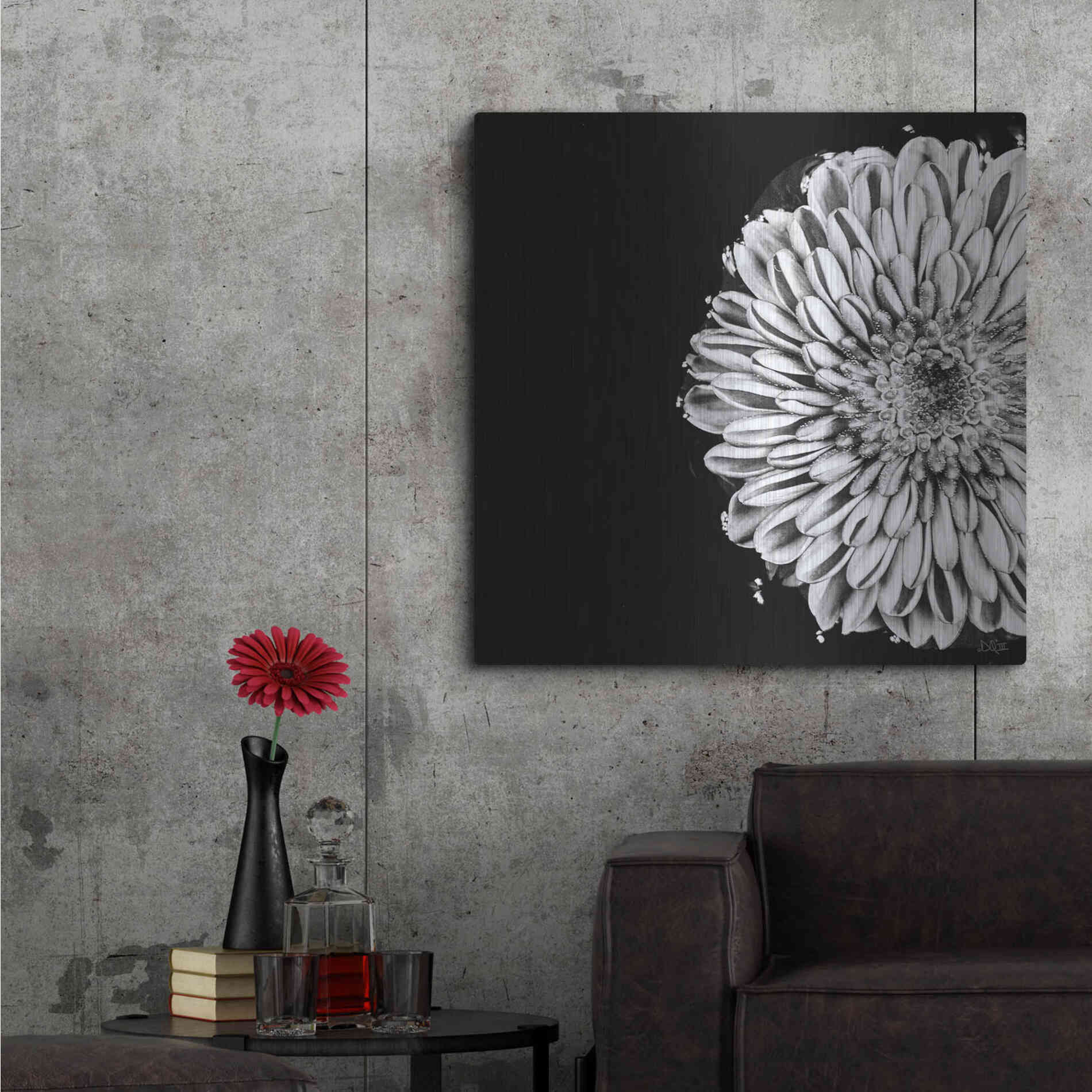 Luxe Metal Art 'Black and White Flower Love II' by Donnie Quillen, Metal Wall Art,36x36