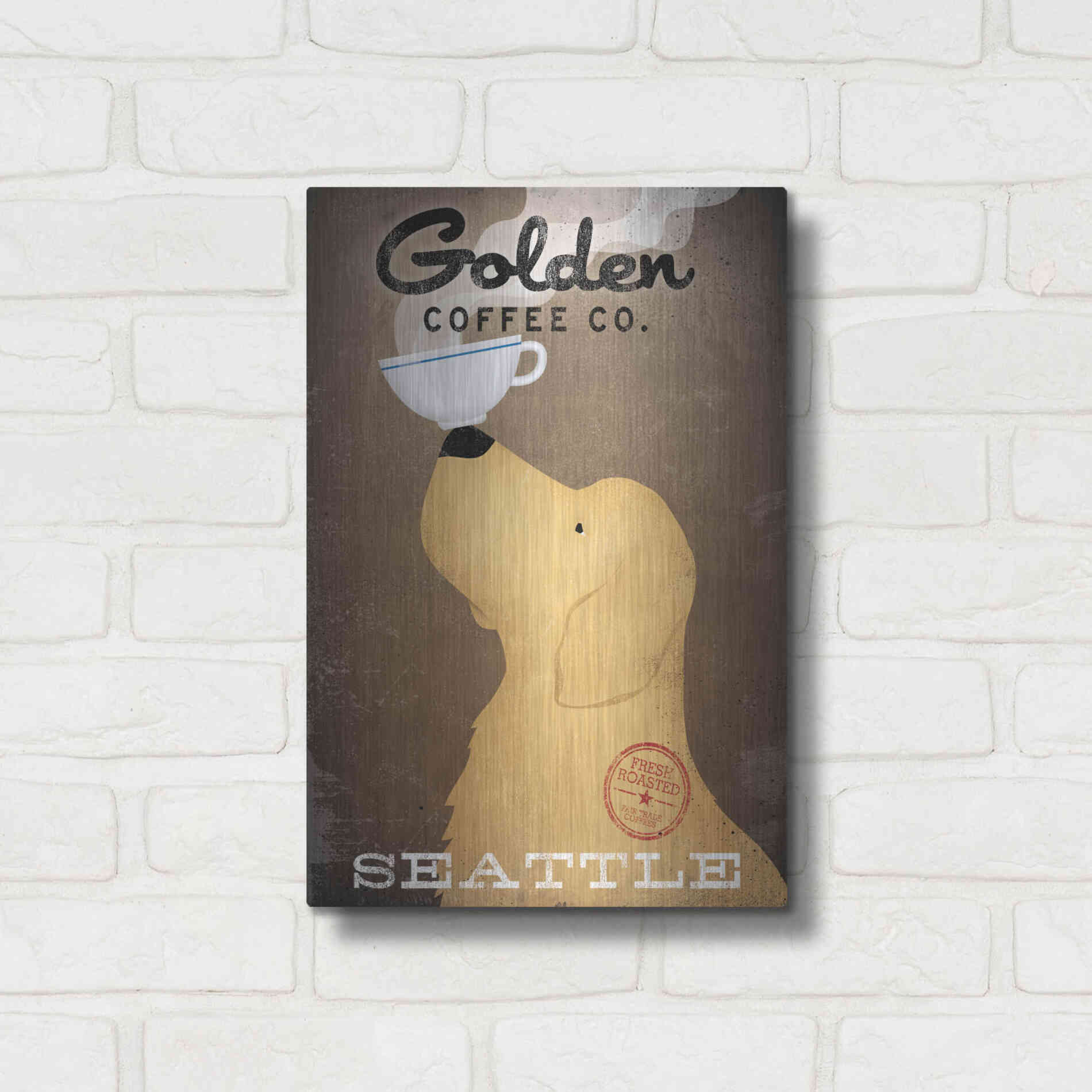 Luxe Metal Art 'Golden Coffee Co' by Ryan Fowler, Metal Wall Art,12x16