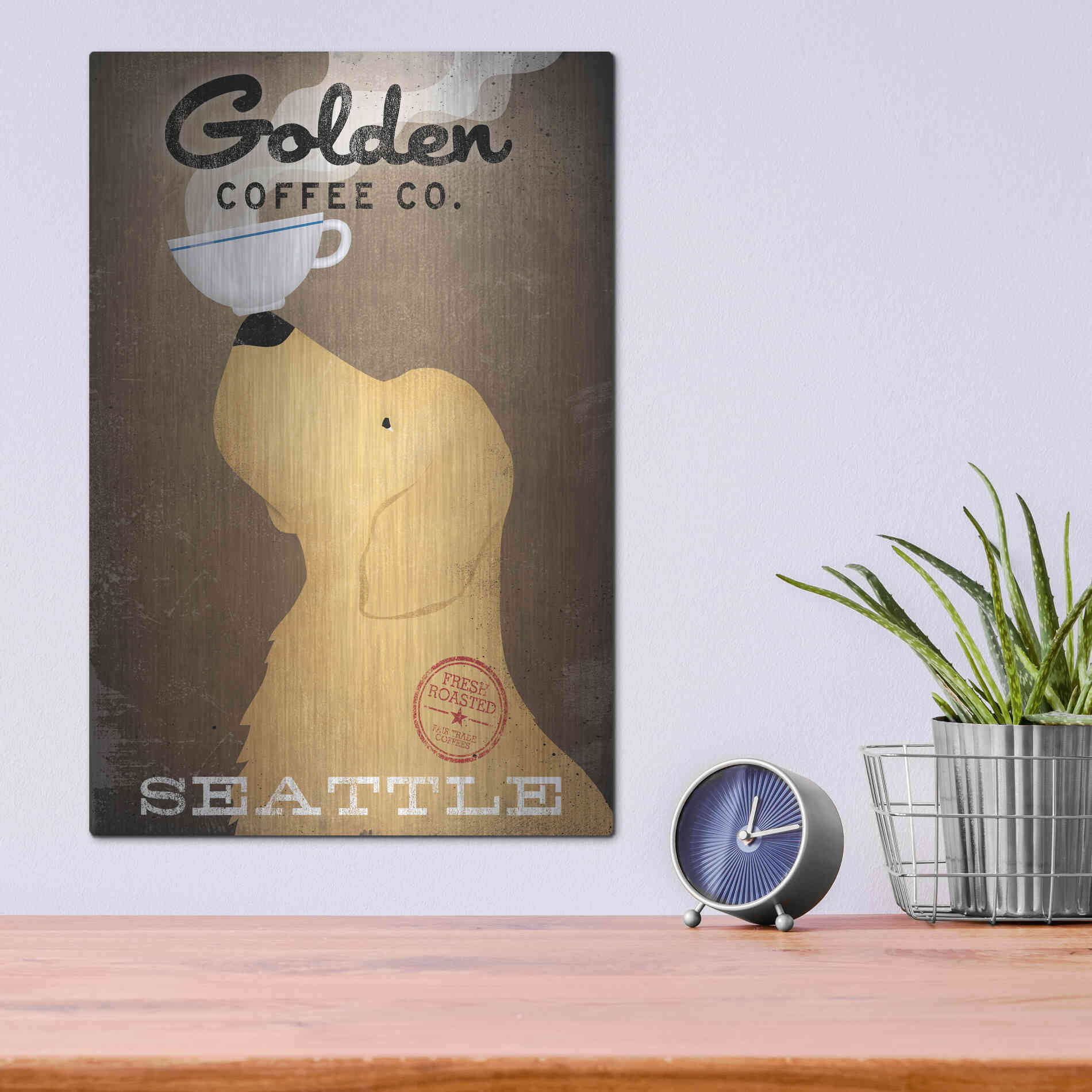 Luxe Metal Art 'Golden Coffee Co' by Ryan Fowler, Metal Wall Art,12x16