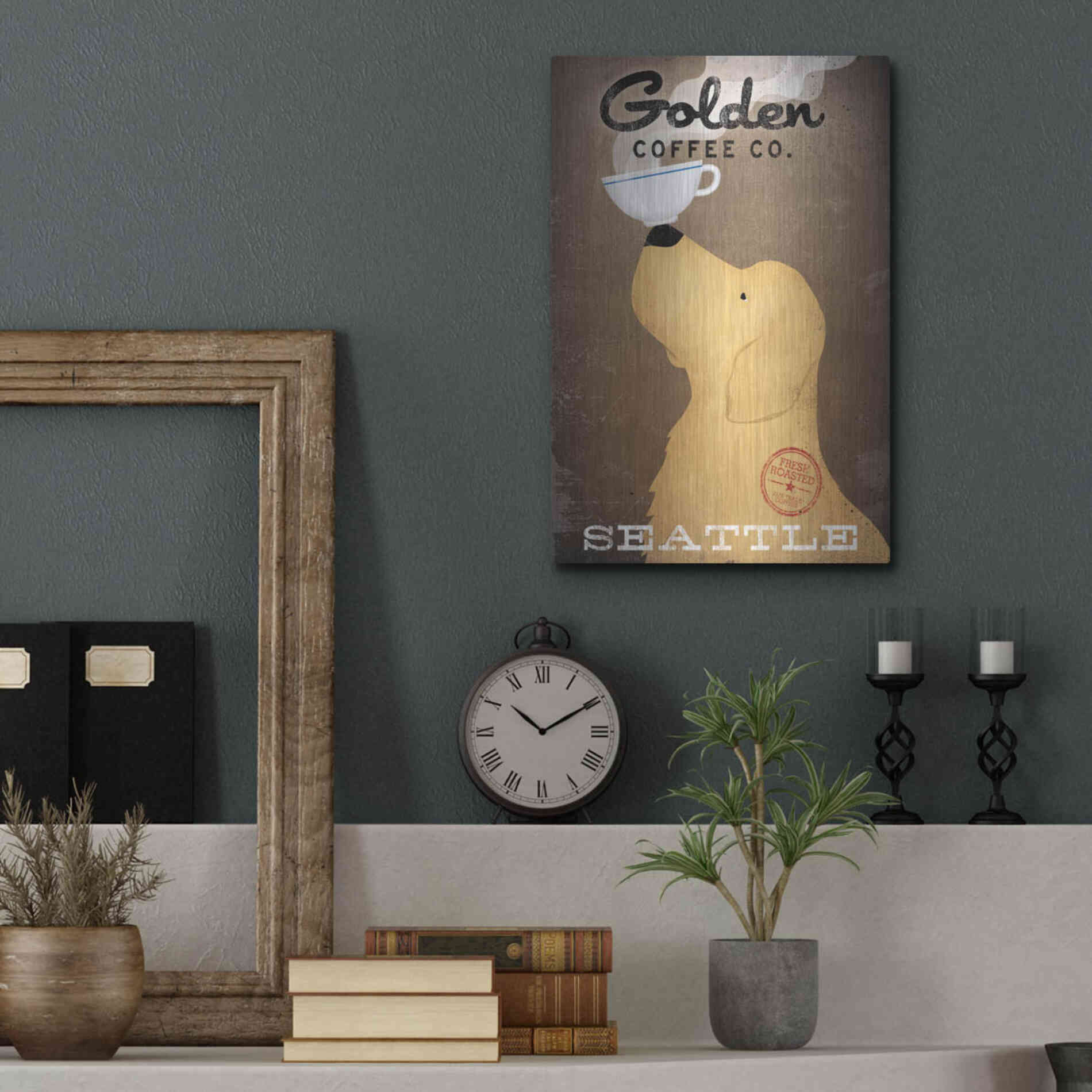 Luxe Metal Art 'Golden Coffee Co' by Ryan Fowler, Metal Wall Art,12x16
