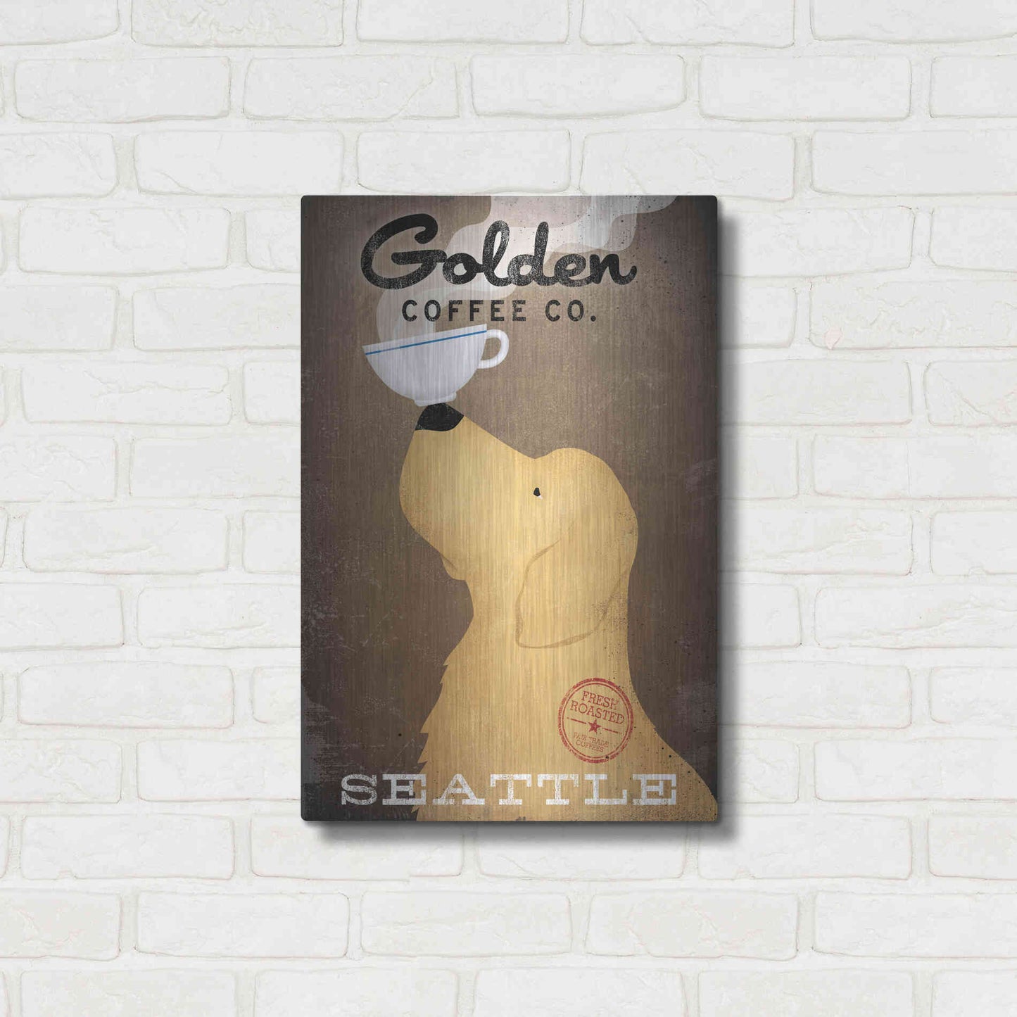 Luxe Metal Art 'Golden Coffee Co' by Ryan Fowler, Metal Wall Art,16x24