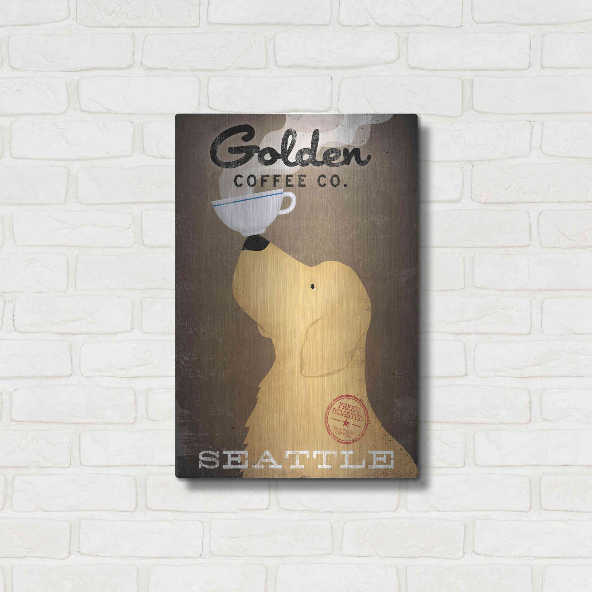 Luxe Metal Art 'Golden Coffee Co' by Ryan Fowler, Metal Wall Art,16x24