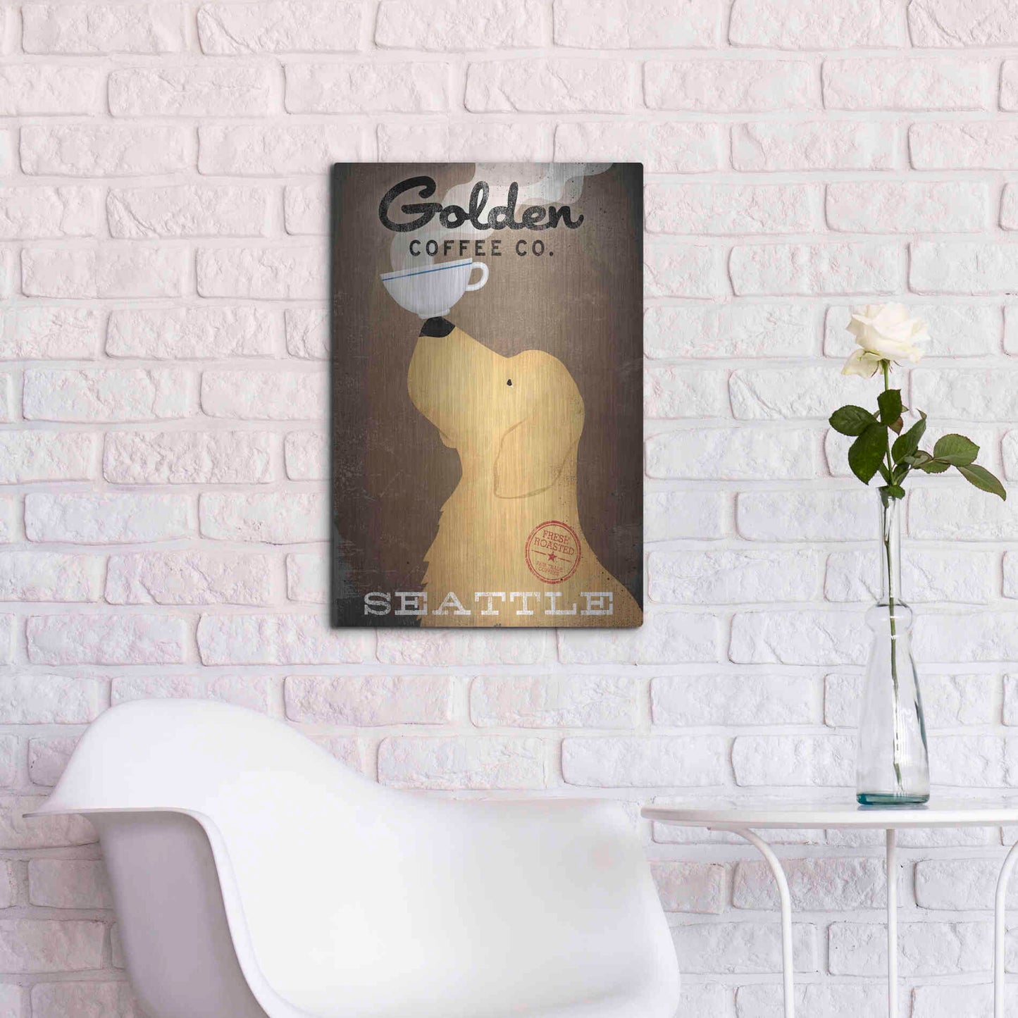 Luxe Metal Art 'Golden Coffee Co' by Ryan Fowler, Metal Wall Art,16x24