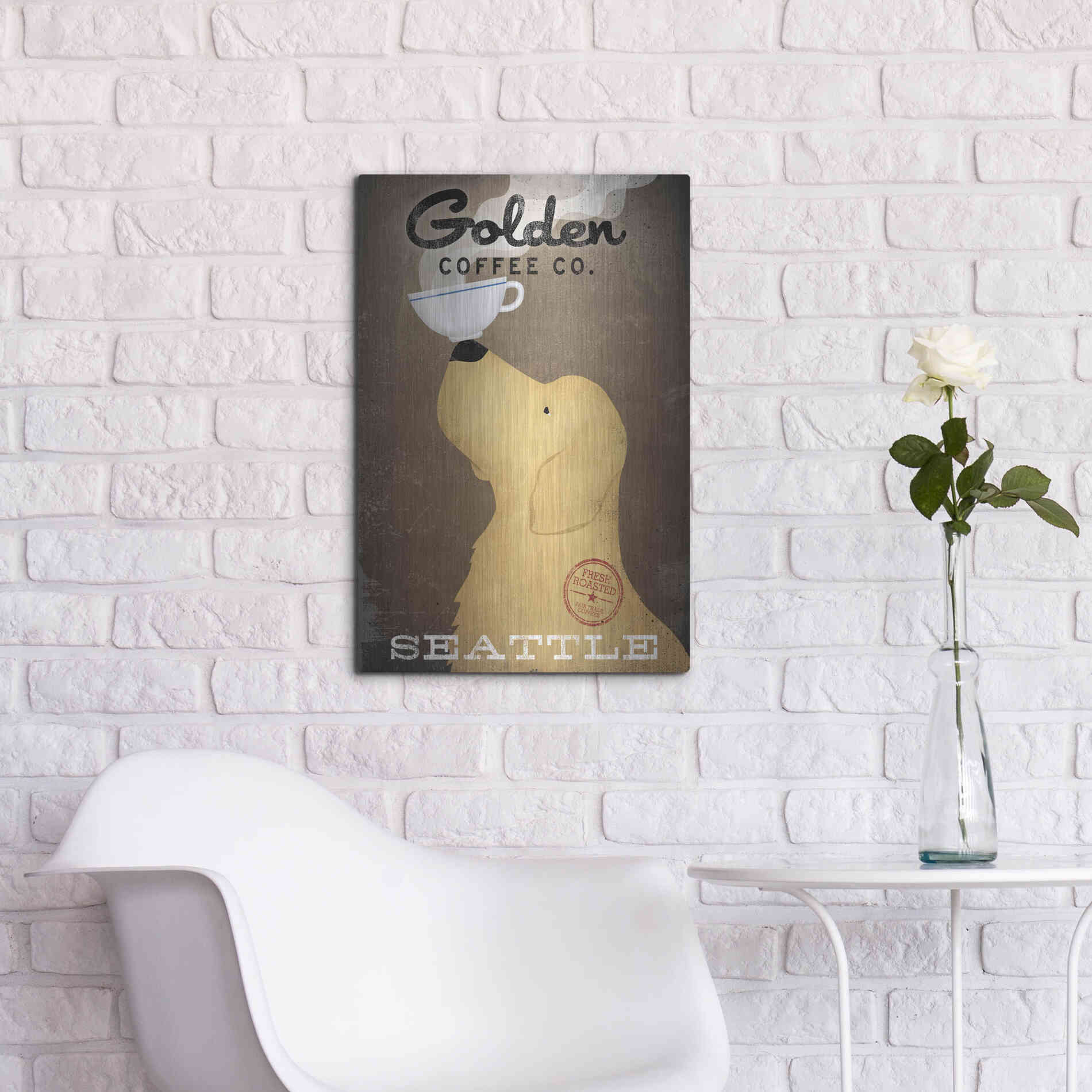Luxe Metal Art 'Golden Coffee Co' by Ryan Fowler, Metal Wall Art,16x24