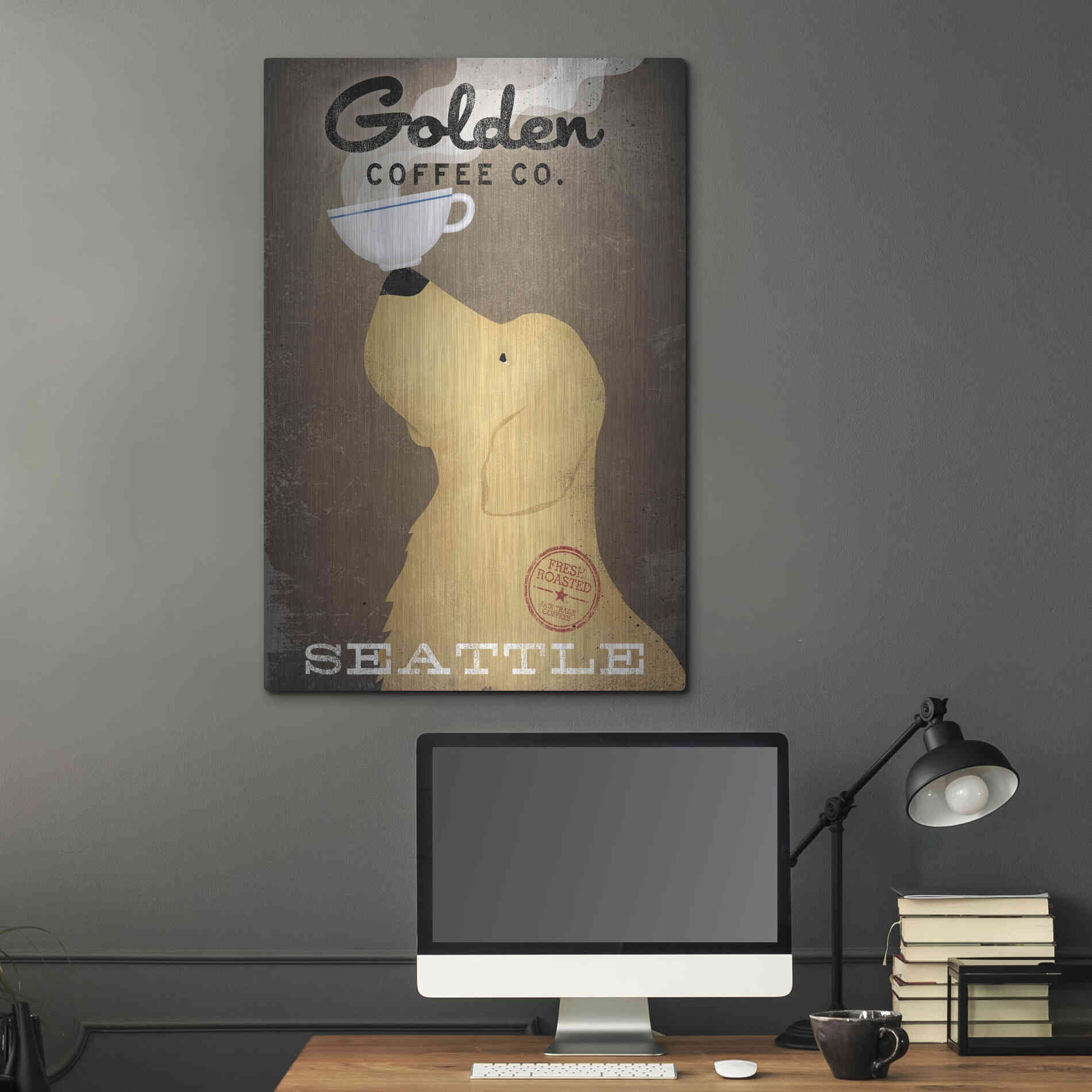 Luxe Metal Art 'Golden Coffee Co' by Ryan Fowler, Metal Wall Art,24x36