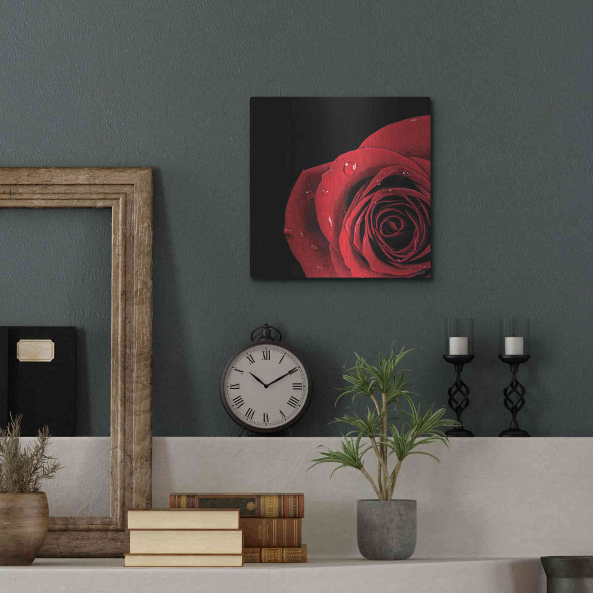 Luxe Metal Art 'Pop of Red Rose' by Donnie Quillen, Metal Wall Art,12x12